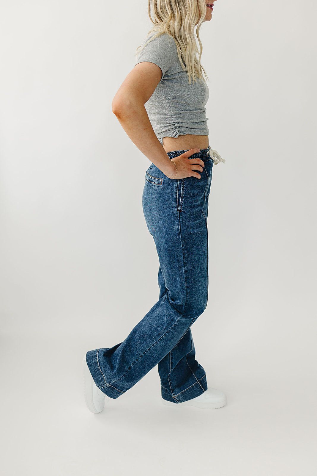 High Rise Wide Leg Denim Joggers for Women - Comfortable Stretchy Casual Pants for Lounge, Travel & Everyday Wear