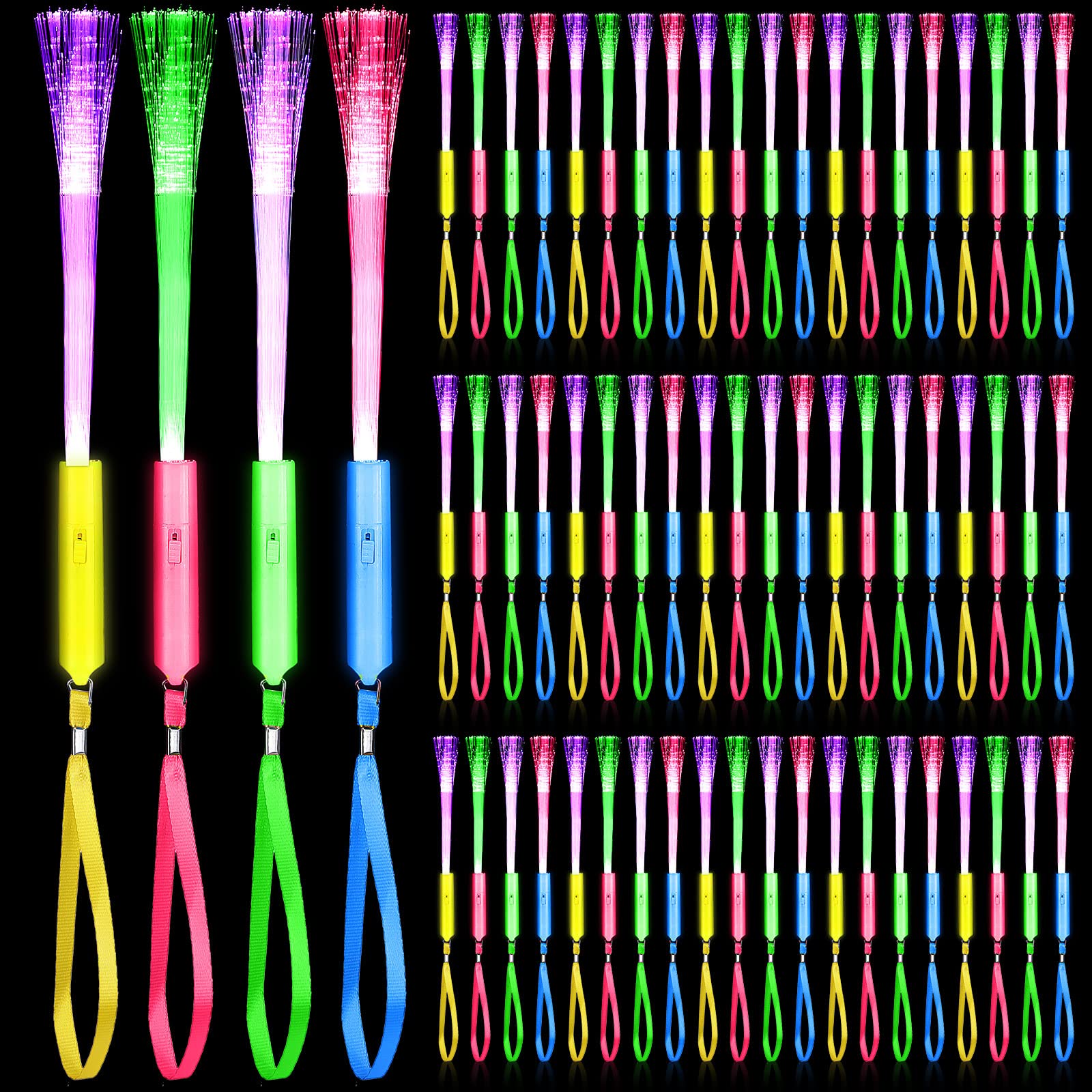 Junkin 360 Pcs Fiber Optic LED Light Up Wands - Glow Sticks with Batteries Included for Parties, Weddings, Birthdays & Carnivals - Perfect for Night Events, Raves, Concerts & Festivals