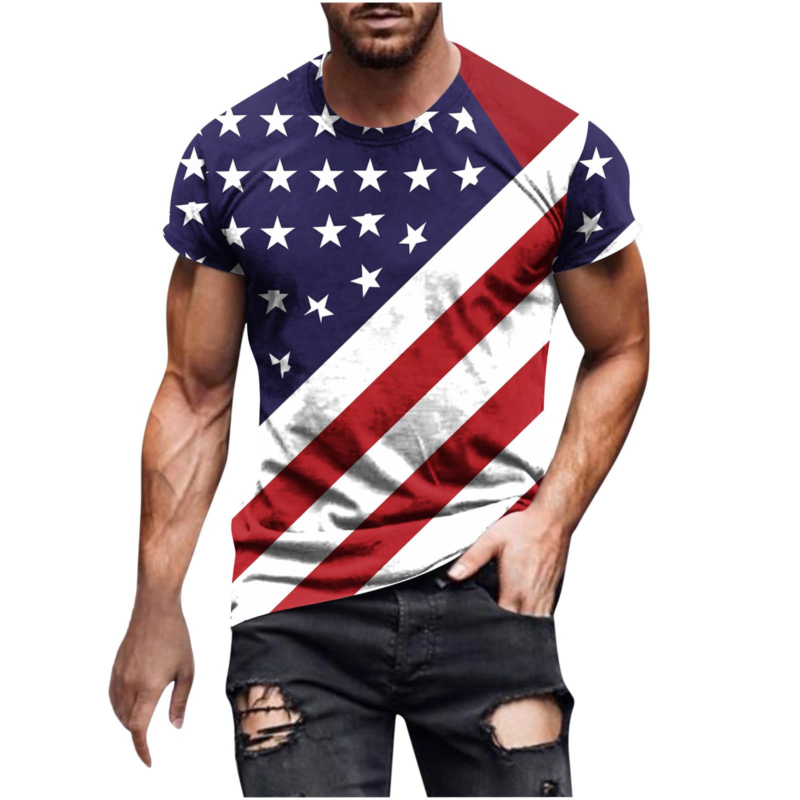 Patriotic American Flag Graphic T-Shirts for Men - 4th of July Shirts, Short Sleeve Summer Tops - Perfect for Independence Day Celebrations, BBQ Parties & Casual Outings