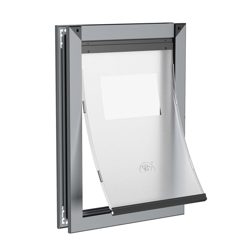 Heavy Duty Aluminum Dog Door for Interior & Exterior Doors - Large Pet Door with Dual Locking Panels for Dogs Up to 100lbs - Perfect for Homes, Apartments & Backyard Access
