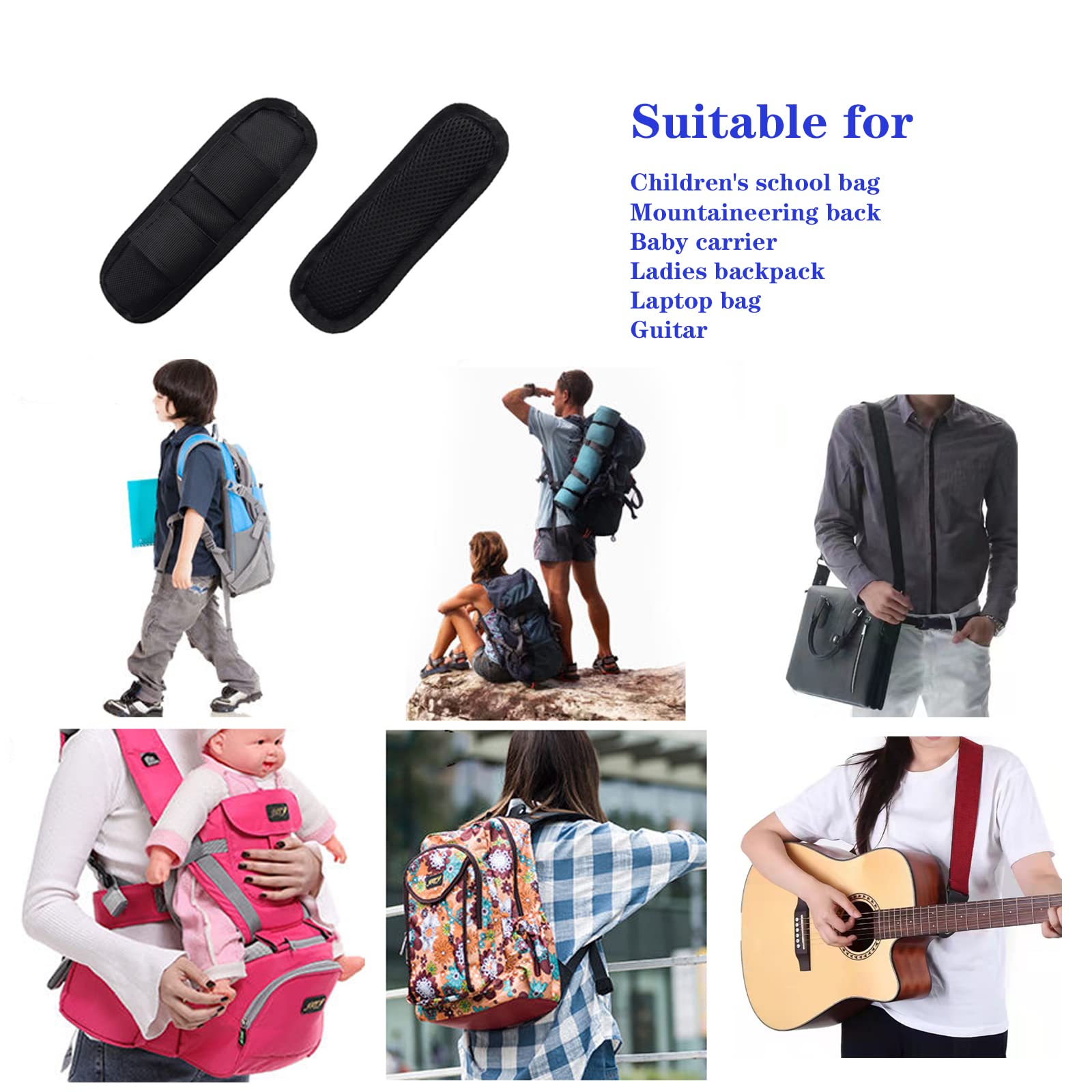 Detachable Shoulder Strap Pad - 2 Pack Comfortable Padded Shoulder Support for Backpacks, Cameras, Laptops, Messenger Bags & Guitars - Perfect for Hiking, Travel, Photography & Outdoor Activities