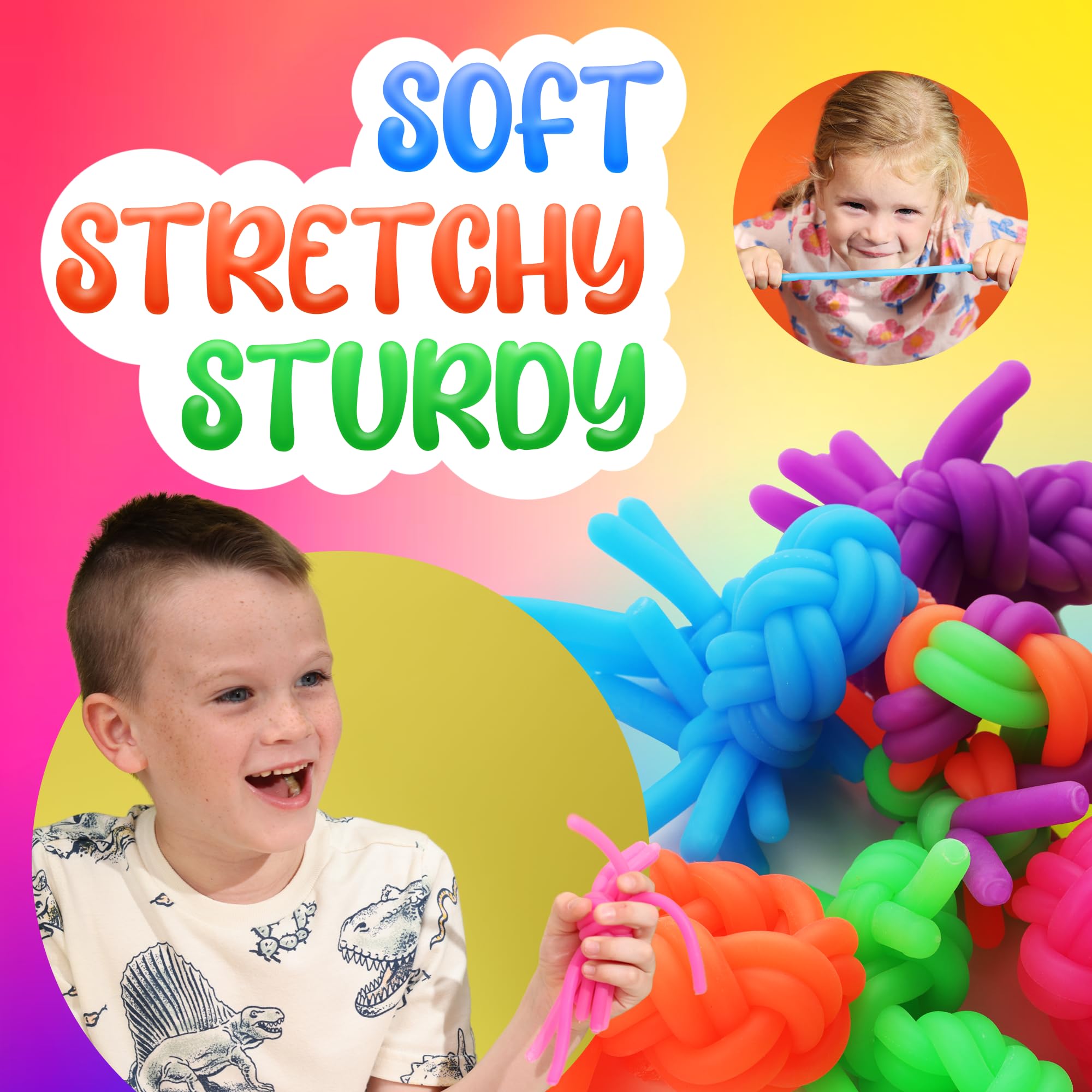 12 Pack Stretchy Monkey Noodles Sensory Toys for Kids - Fidget Toys for Autism, ADHD & Stress Relief - Stretchy String Party Favors for Classroom, Easter & Treasure Box - Fun Sensory Play for Toddlers & Children