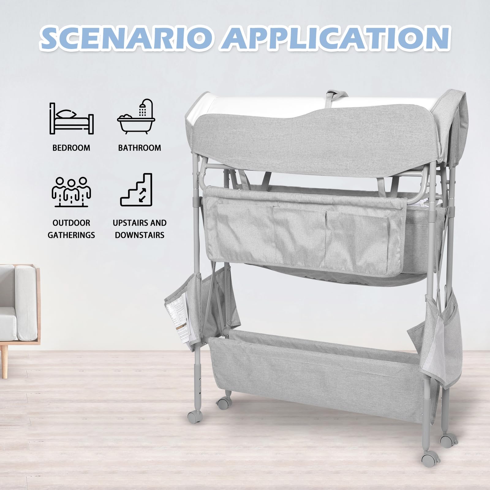 Portable Baby Changing Table with Nappy Mats & Storage - Foldable Diaper Changing Station for Newborns & Infants, Includes Safety Belt, Locking Wheels & Baby Potties - Perfect for Nursery, Travel & Home Use