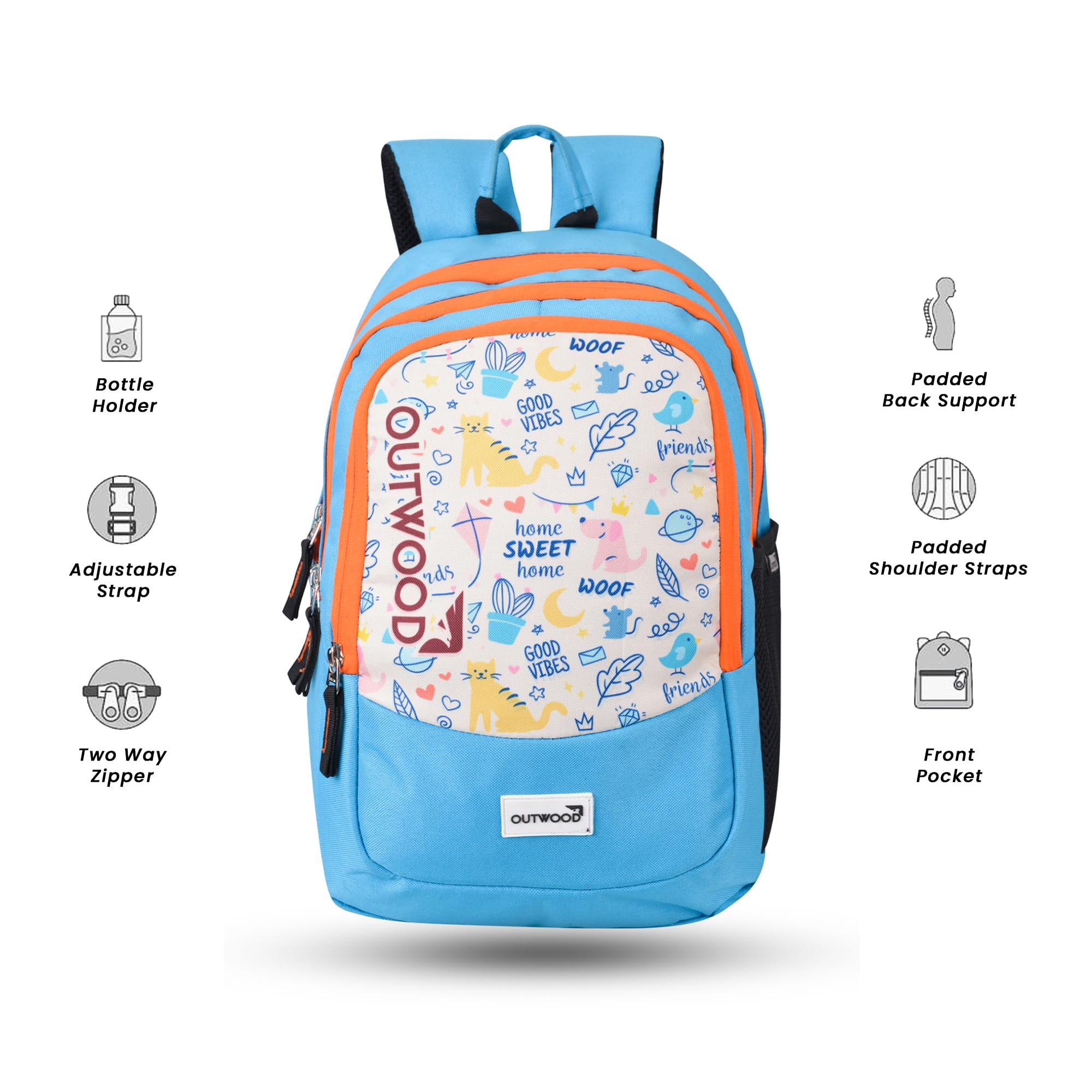 OUTWOOD Lightweight Ergonomic Backpack for Men & Women - Water Resistant School Bag with S-Shaped Shoulder Strap for College, Travel, Hiking, Picnic & Daily Commute | Spacious Casual Backpack (Sky Blue, Small) - Perfect for Students, Office Workers & Outdoor Enthusiasts
