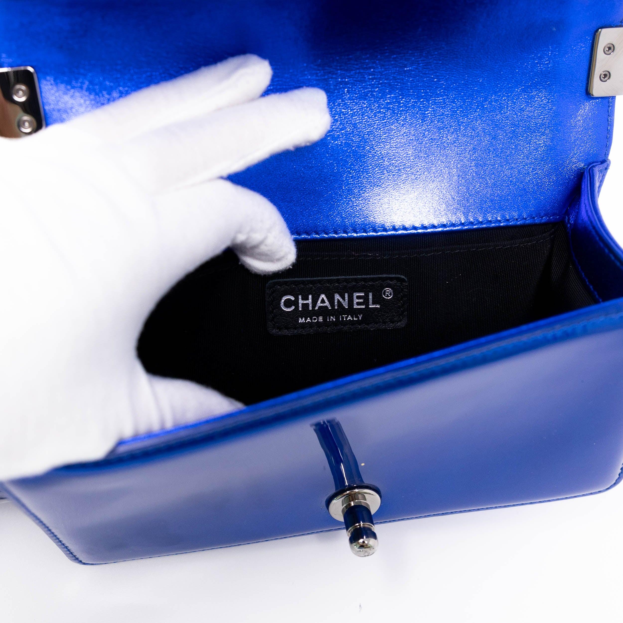 Chanel Blue Patent Leather Small Boy Bag - Luxury Crossbody Handbag for Women, Perfect for Parties, Dates & Special Occasions