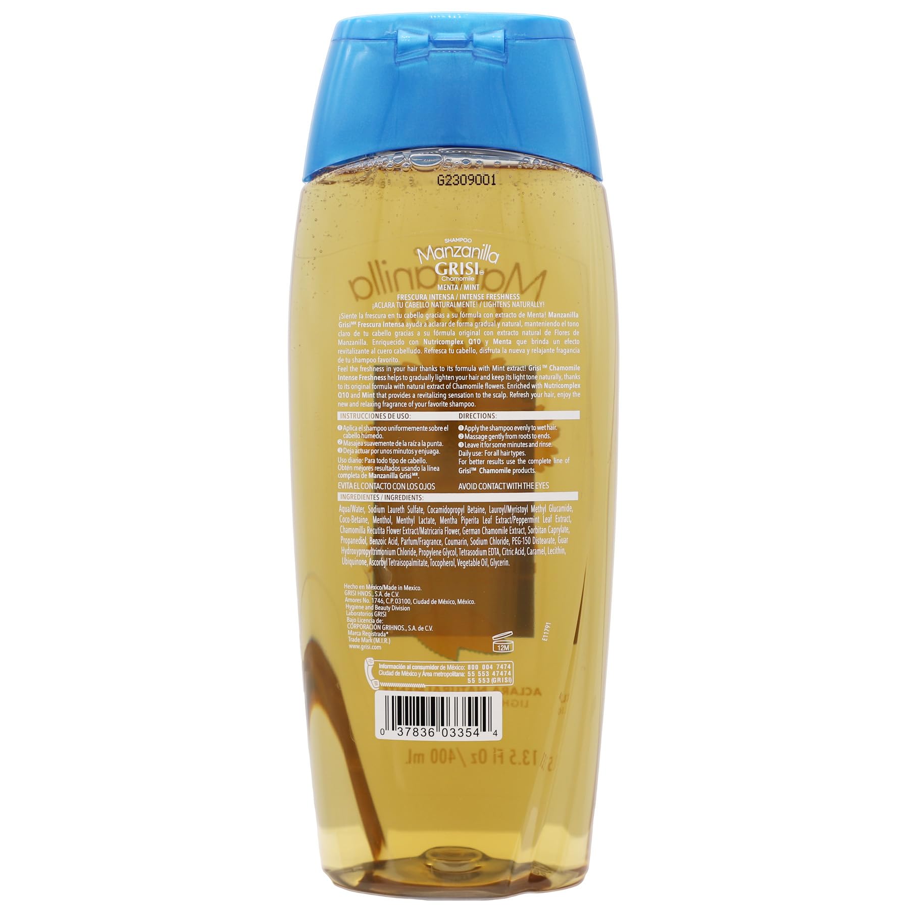 Grisi Manzanilla-Menta Shampoo 400ml (2-Pack) - Chamomile & Mint Hair Care for Dry Scalp - Perfect for Daily Use & Salon-Quality Results at Home