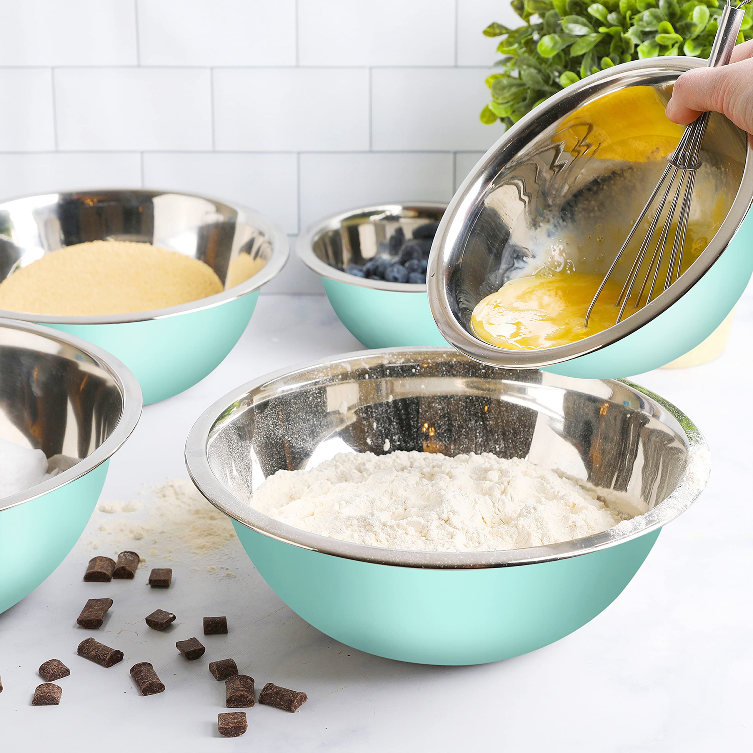WHYSKO Stainless Steel Mixing Bowls Set - 5-Piece Heavy Duty Food Prep Containers for Kitchen, Meal Prep & Refrigerator Storage | Eco-Friendly, Reusable & Durable (Blue) | Perfect for Baking, Cooking, Salad Mixing & Food Organization