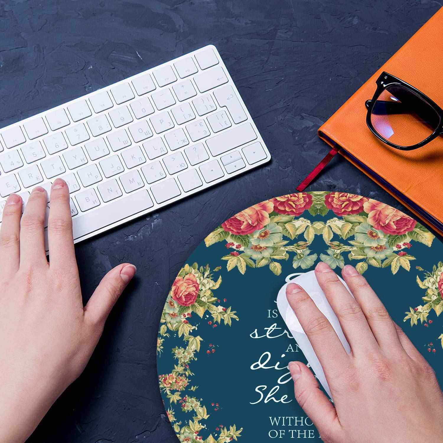 Floral Christian Bible Verse Mouse Pad Set - Non-Slip Round Gaming Mousepad with Coasters Featuring Proverbs 31:25 Design for Computer & Laptop - Perfect for Home Office, Gaming Setup, and Bible Study Workspace