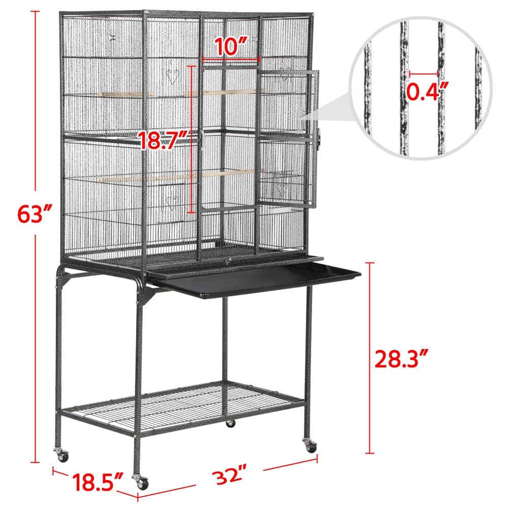 Yaheetech 63-Inch Large Wrought Iron Rolling Bird Cage for African Grey, Quaker, Amazon Parrots & Canaries - Spacious Flight Cage for Home, Aviary or Pet Store Use