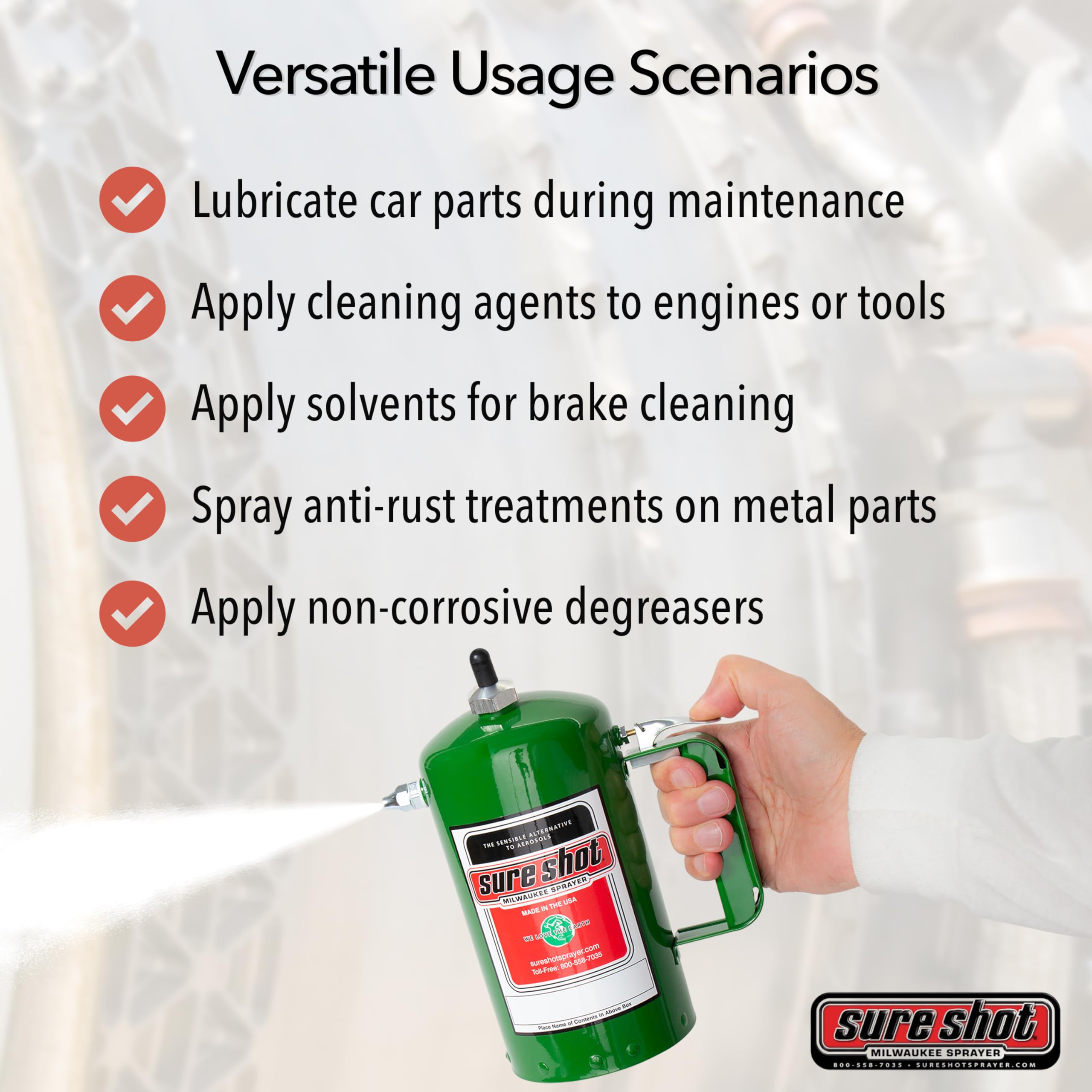 SURE SHOT A1000G 1-Quart Non-Aerosol Refillable Pressurized Sprayer - Heavy Duty Steel Canister with Brass Nozzle for Oil, Solvent, Degreasers & Lubricants - Made in USA (32oz) - Perfect for Automotive, Industrial & Household Cleaning Applications