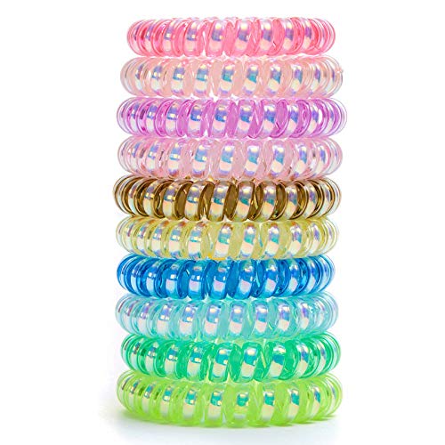FAMEZA 10-Pack Spiral Hair Ties for Women & Girls - Colorful Coil Hair Bands, Phone Cord Hair Ties, Waterproof Hair Accessories (Multi Color) | Perfect for Workouts, Yoga, Swimming & Everyday Styling