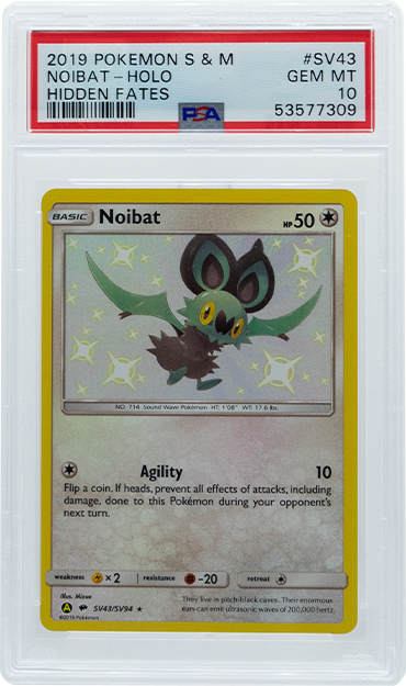 2019 Pokemon Sun & Moon Hidden Fates Noibat Holo #SV43 PSA 10 Graded Card - Rare Collectible for Pokemon TCG Fans & Gaming Enthusiasts - Perfect for Display, Trading, and Competitive Play