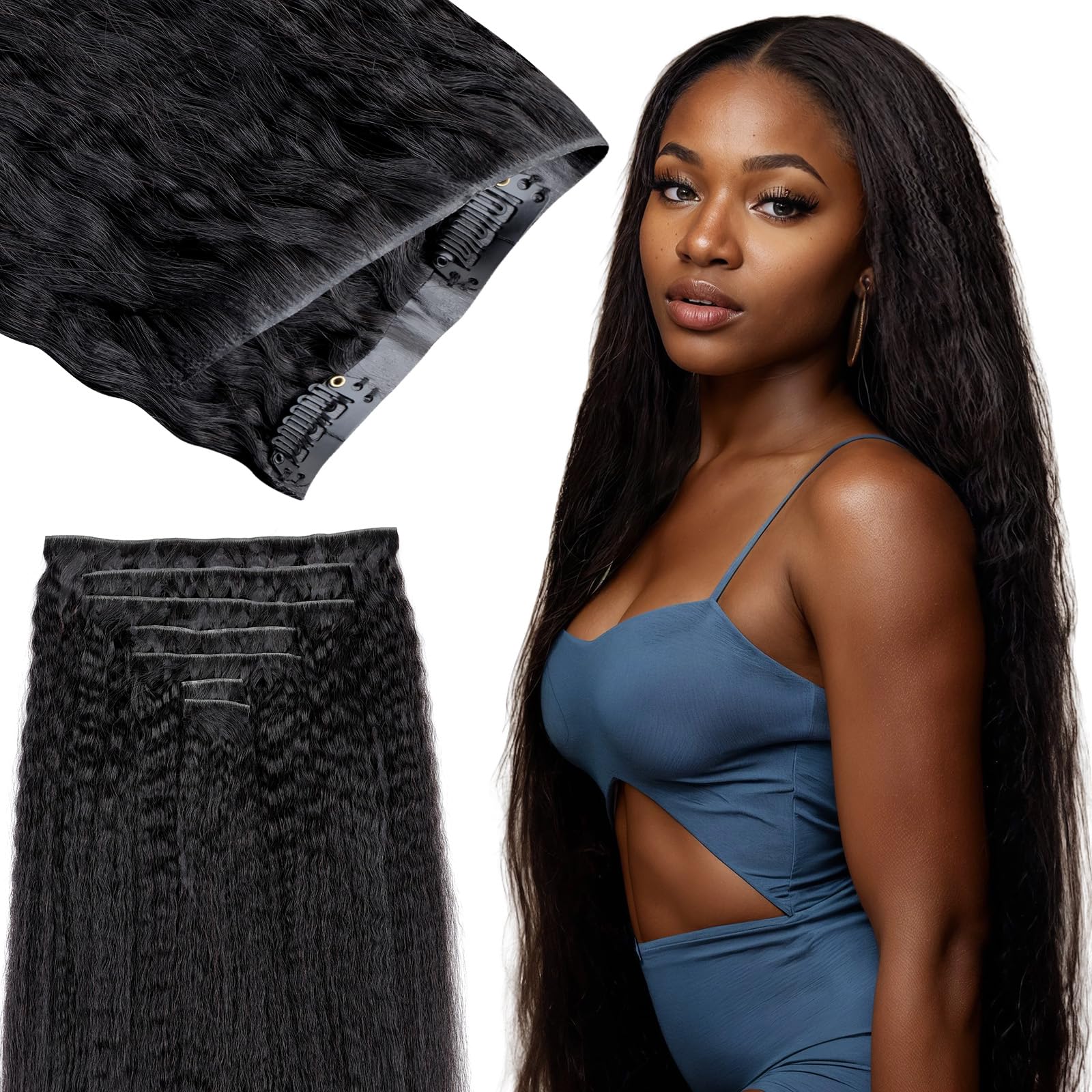 Seamless Clip-in Hair Extensions 16inch 7pcs 110g - 100% Real Human Remy Hair, Kinky Straight Invisi Edge for Black Women | Perfect for Daily Styling, Special Occasions & Volume Boost