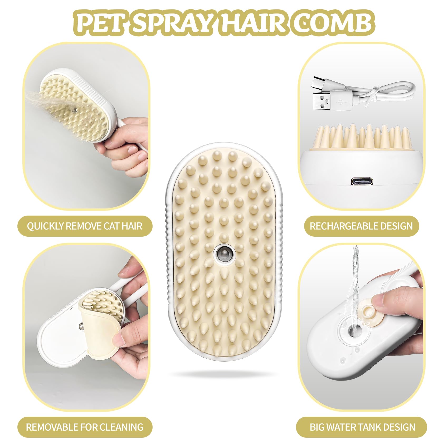 Pet Grooming Brush with Steamer - Dog & Cat Deshedding Brush with Spray Function, Water Comb Bath Brush for Shedding Control (White) - Perfect for Home Grooming & Professional Pet Care