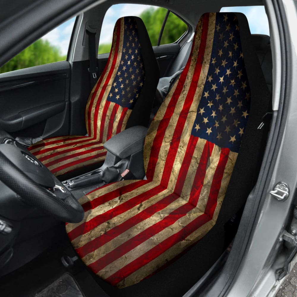 Vintage American Flag Car Seat Covers - Custom Fit for Most Vehicles (2-Piece Set) | Patriotic Auto Accessories for Trucks, SUVs & Classic Cars