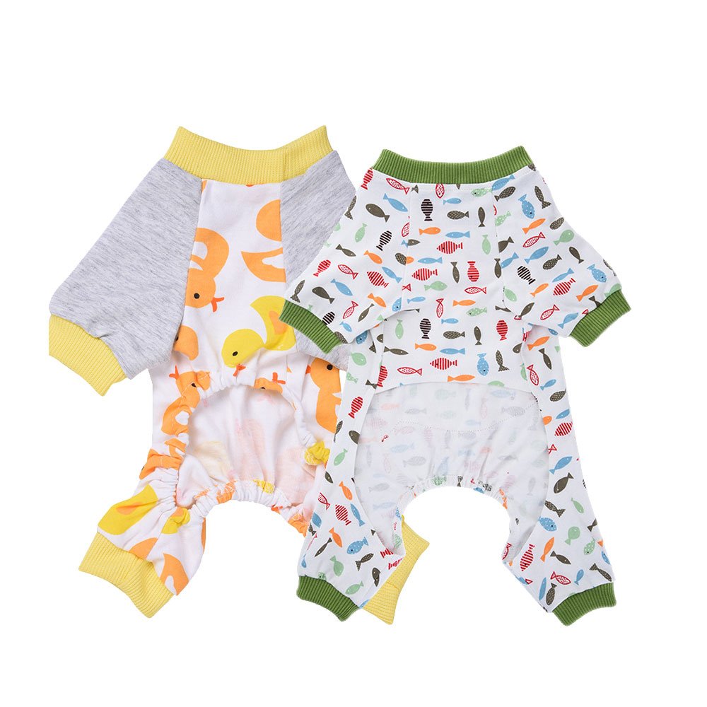 Amakunft 2-Pack Soft Cotton Dog & Cat Onesie Pajamas - Cozy Pet Rompers & Jumpsuits for Small Dogs & Cats - Perfect for Indoor Sleeping & Lounging