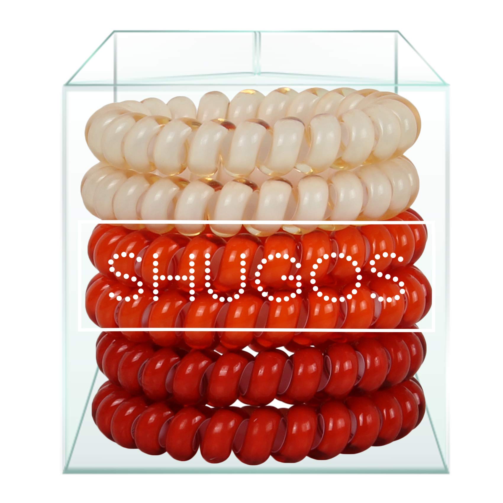 SHUGOS Spiral Hair Ties for Women - 6 Pack Orange Plastic Coil Bands, Soft No-Pull Ponytail Holders for Long & Short Hair - Perfect for Workouts, Yoga, Office & Everyday Use