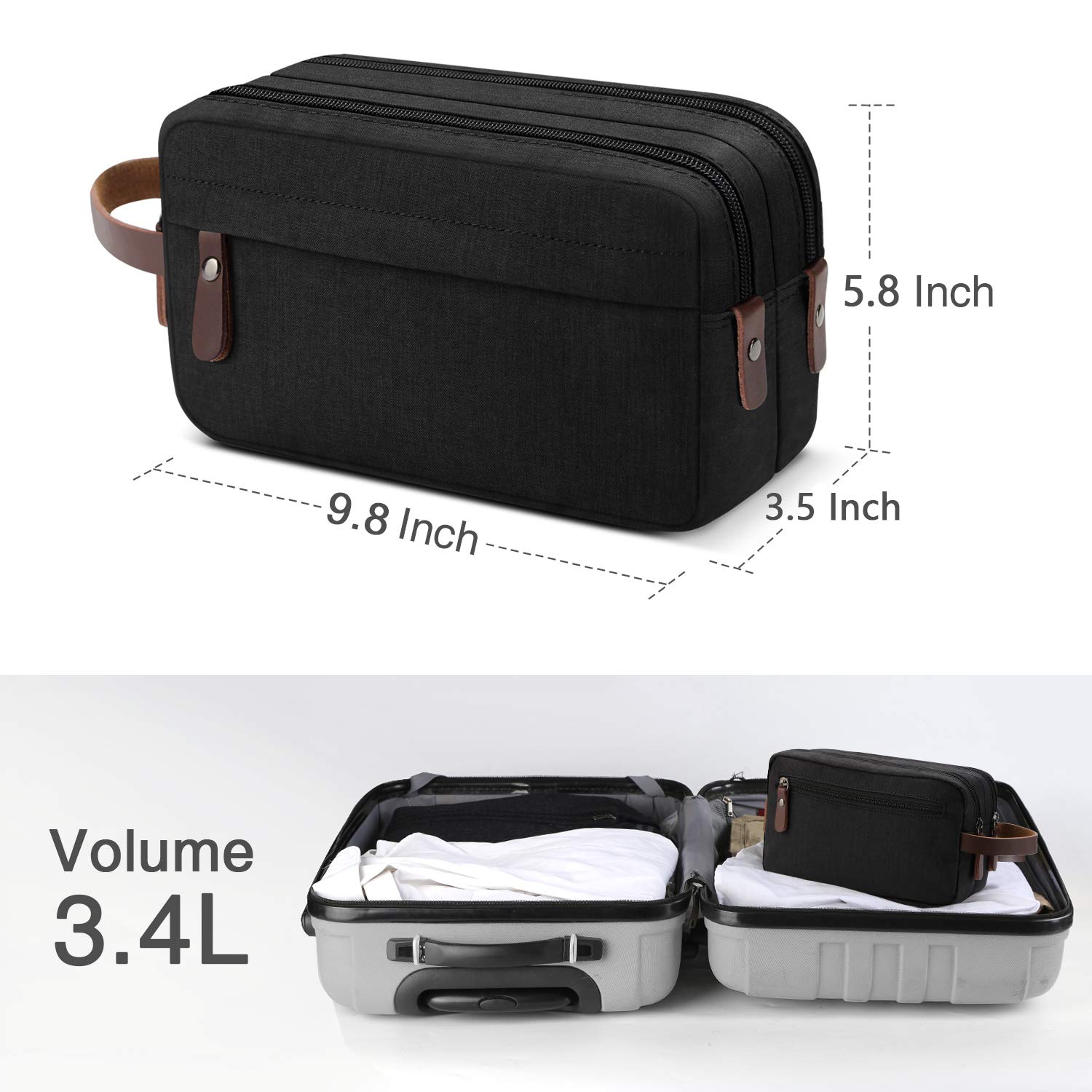 Water-Resistant Men's Travel Toiletry Organizer Bag - Shaving Dopp Kit & Bathroom Storage Pouch (Black) - Perfect for Camping, Gym & Business Trips