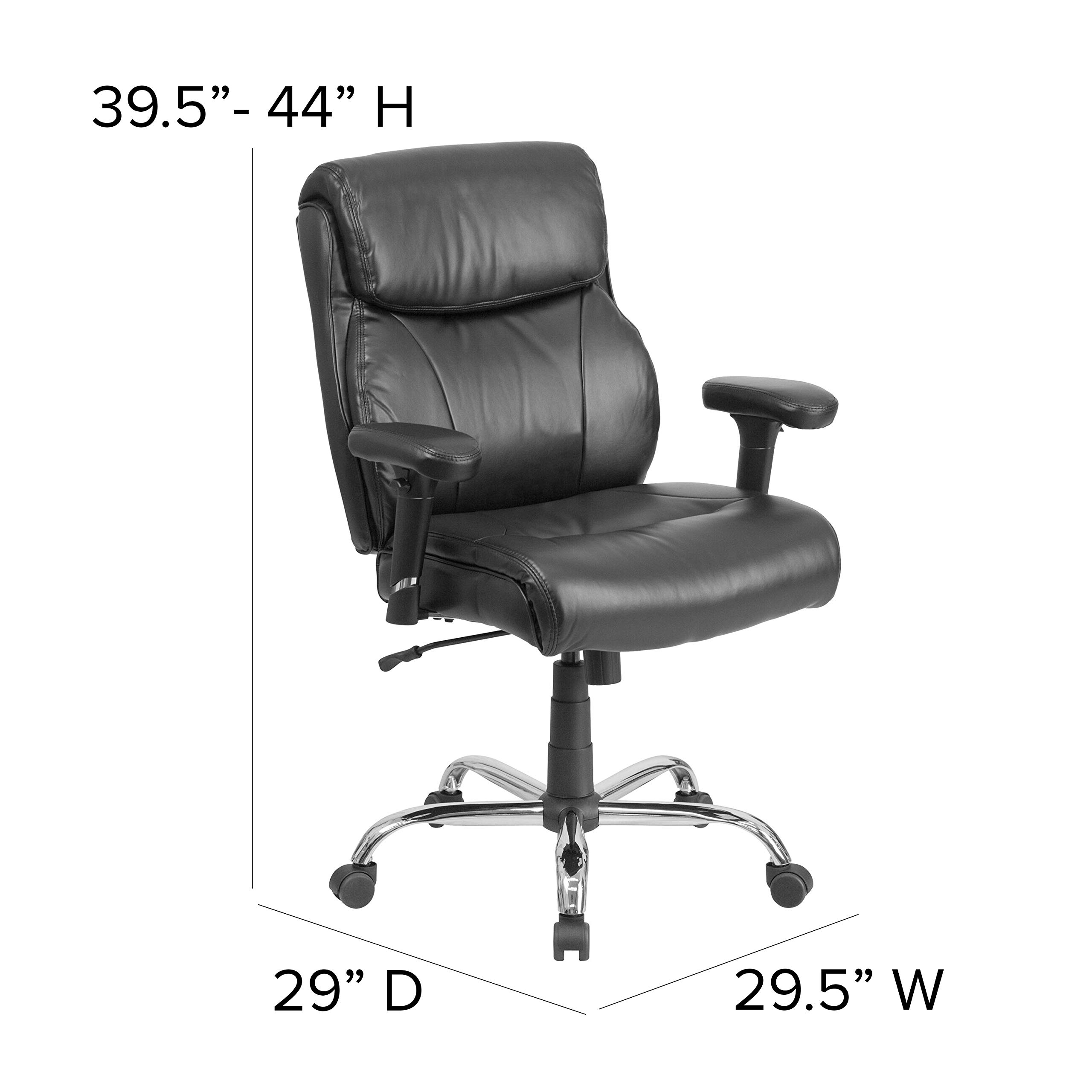 Flash Furniture HERCULES Series Big & Tall 400 lb. Capacity Black LeatherSoft Ergonomic Office Chair with Adjustable Arms - Perfect for Home Office, Gaming & Executive Workspaces