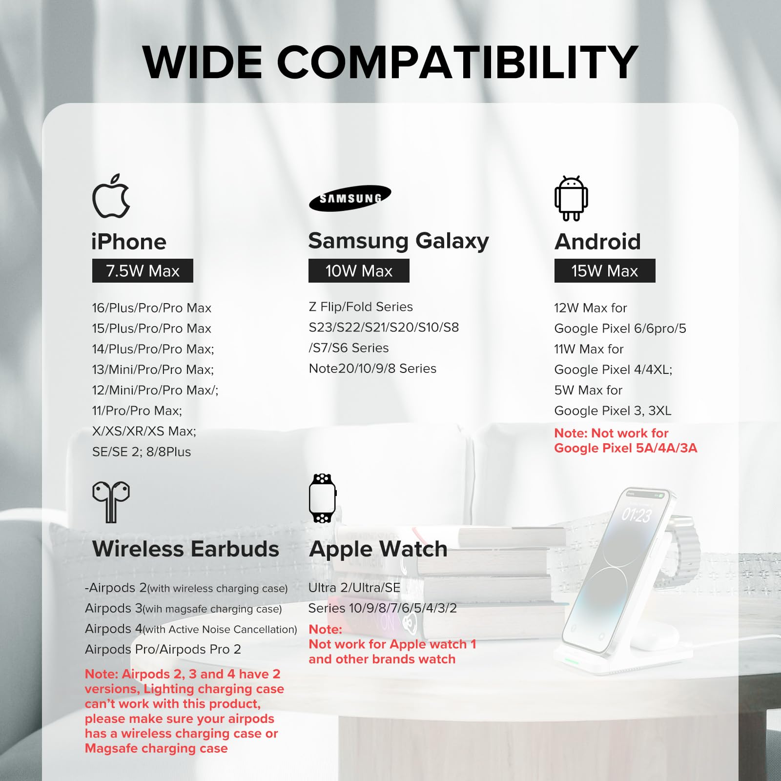 3-in-1 Fast Wireless Charging Station for iPhone 16/15/14/13/12/11 Series, Apple Watch Ultra/10/9/8/7/SE & AirPods - Multi-Device Charging Stand for Home, Office & Nightstand Use