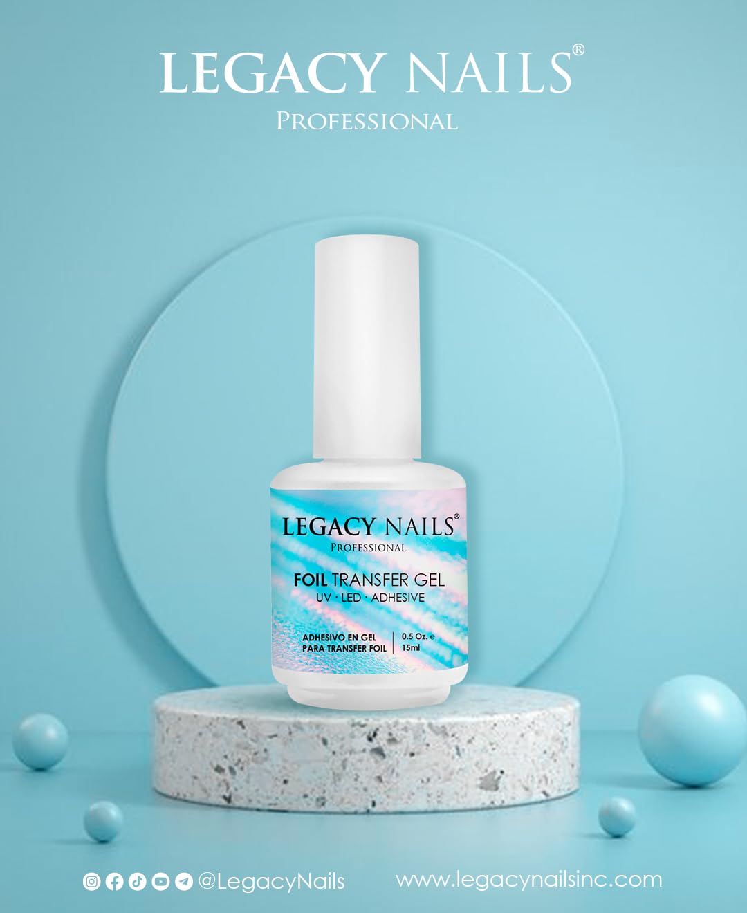 Legacy Nails Professional Foil Transfer Gel 0.5oz - UV/LED Curing Nail Art Adhesive for Foil Designs, Quick-Drying & Long-Lasting, Works with Acrylic & Natural Nails - Perfect for Salon & Home Manicures