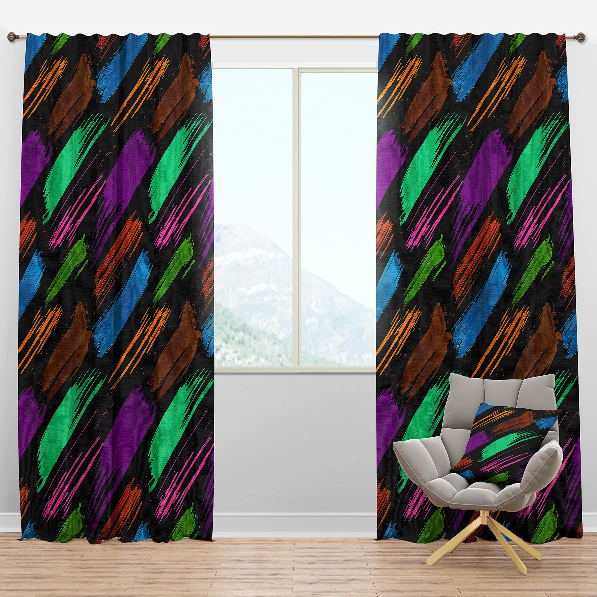 DesignQ Blackout Curtains - Thermal Insulated Single Panel (52x84 inches) - Vintage Retro Paint Mark Pattern for Bedroom & Living Room - Noise Reducing & Energy Saving Window Drapes for Home Decor