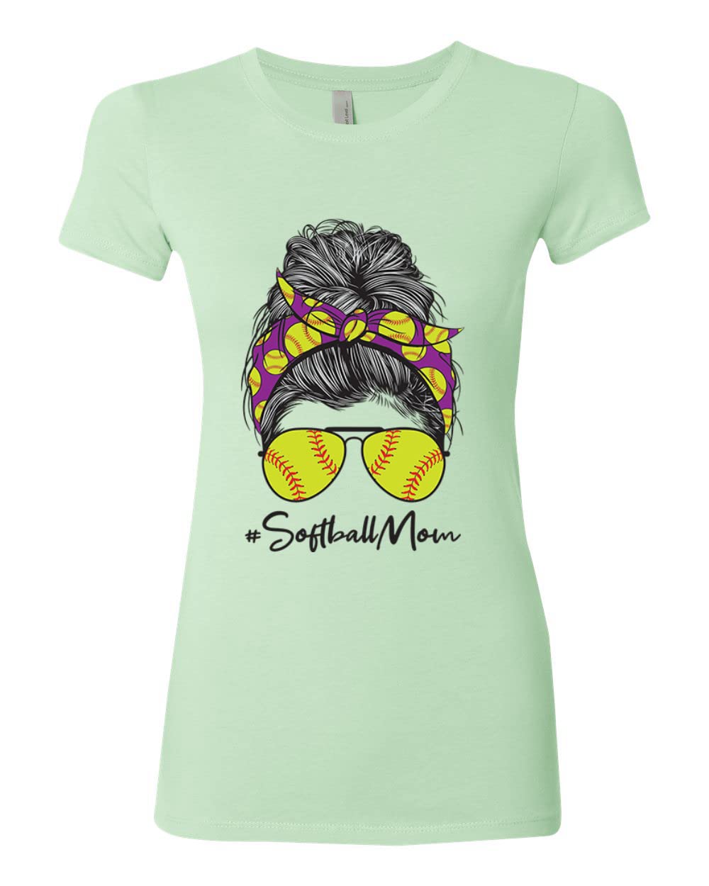 Messy Bun Softball Mom T-Shirt - Women's Slim Fit Junior Tee for Game Day, Sports Lovers & Mother's Day Gifts | Perfect for Baseball Moms, Team Spirit & Casual Wear