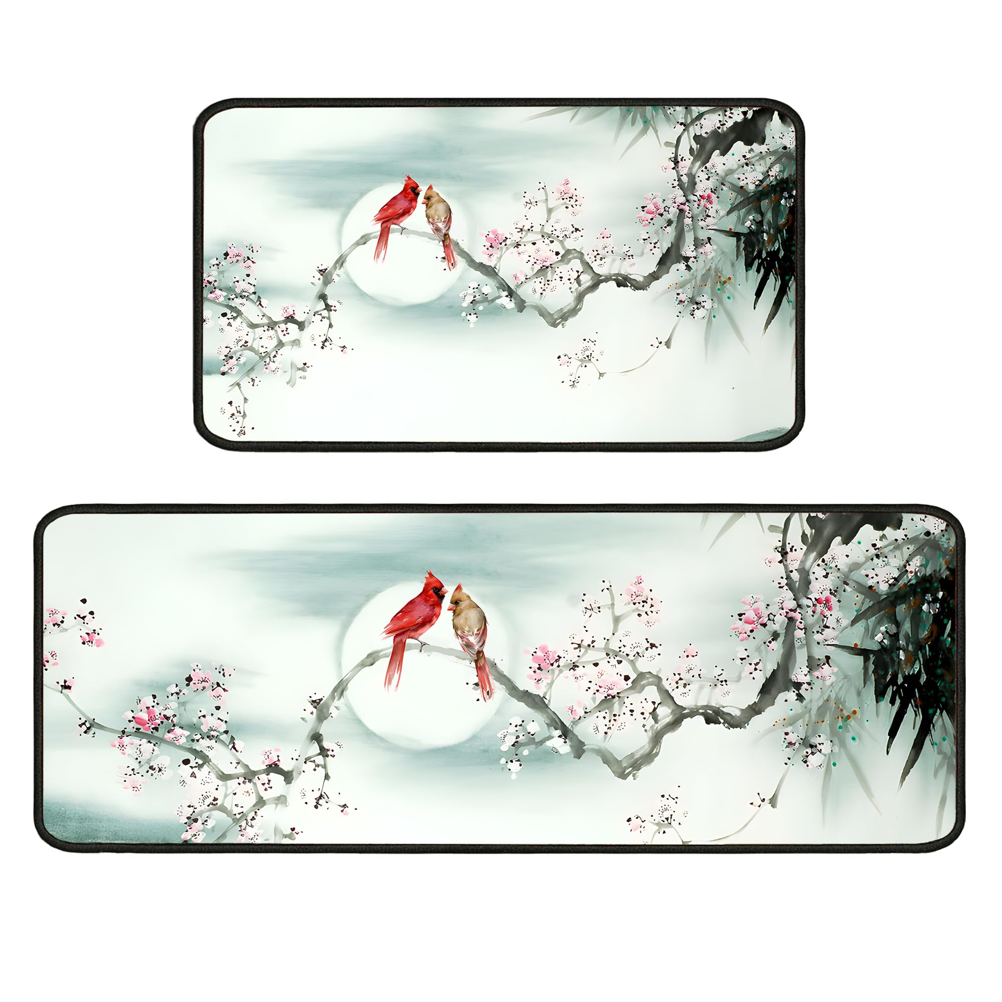 Premium Cardinal Bird Design Anti-Fatigue Kitchen Rugs Set of 2 - 17