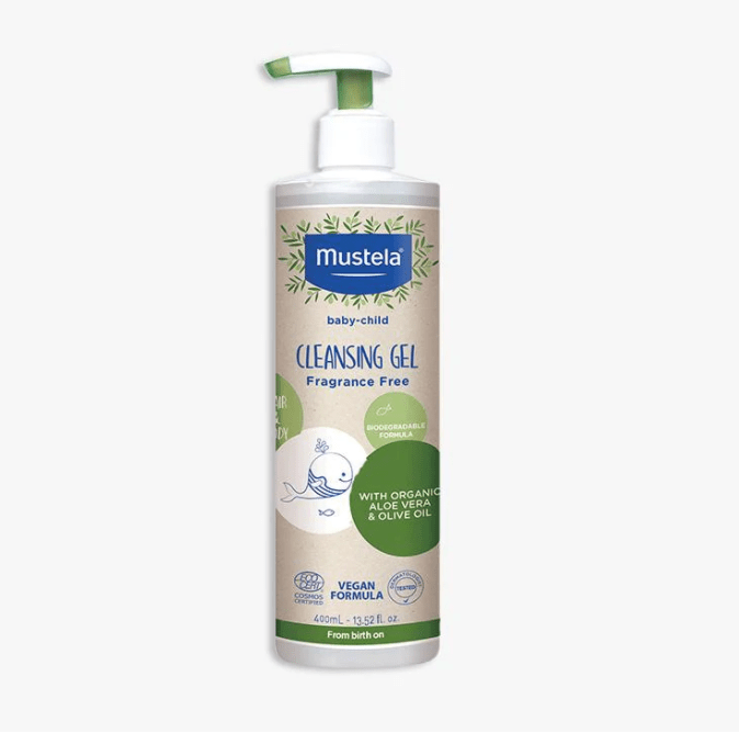 Mustela Organic Cleansing Gel with Olive Oil & Aloe Vera for Babies - 400ml Gentle Baby Wash for Sensitive Skin - Perfect for Newborn Bath Time & Daily Care Routine