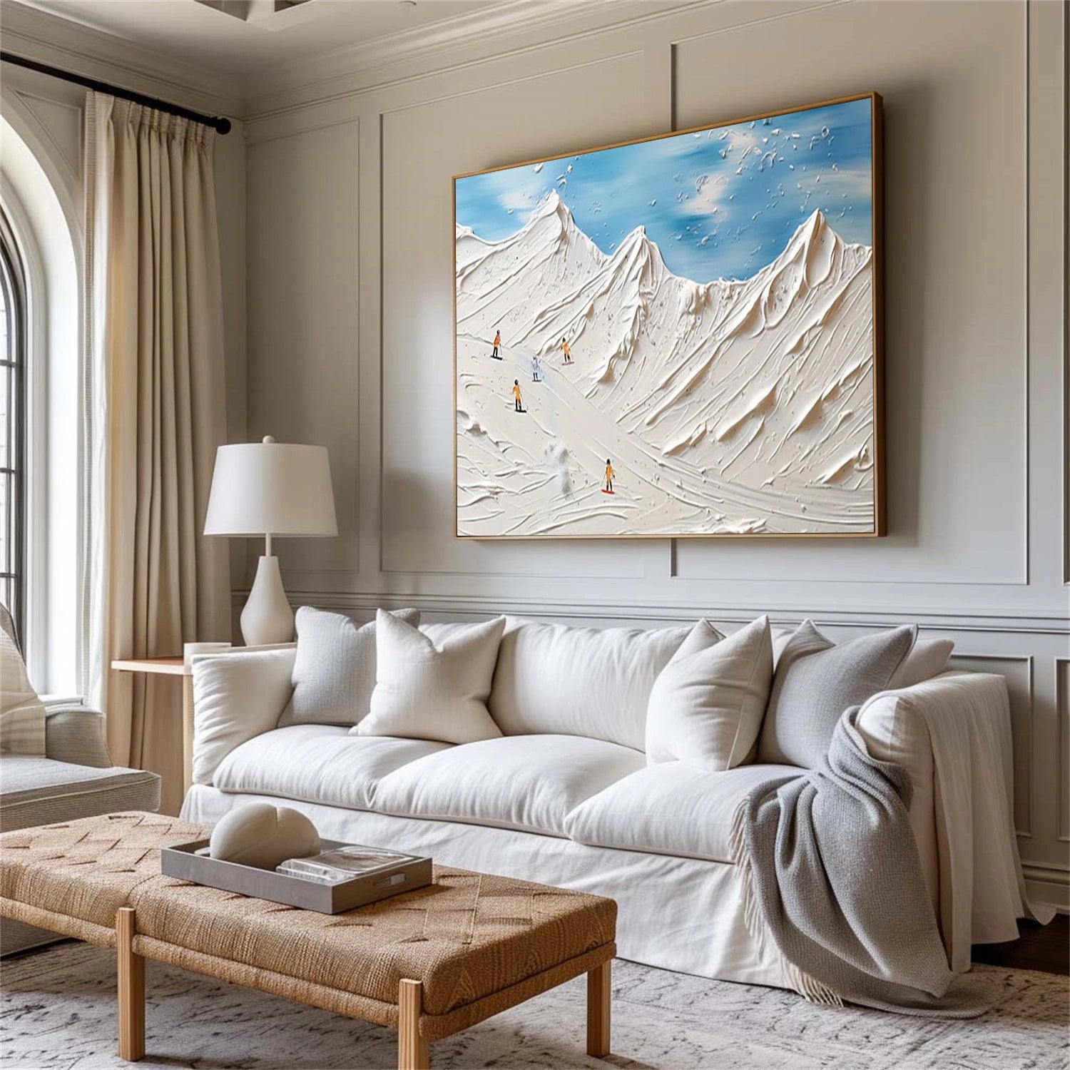 SP042 Skiing Sport Art Textured Canvas Painting - Perfect for Winter Home Decor & Ski Lodge Wall Art