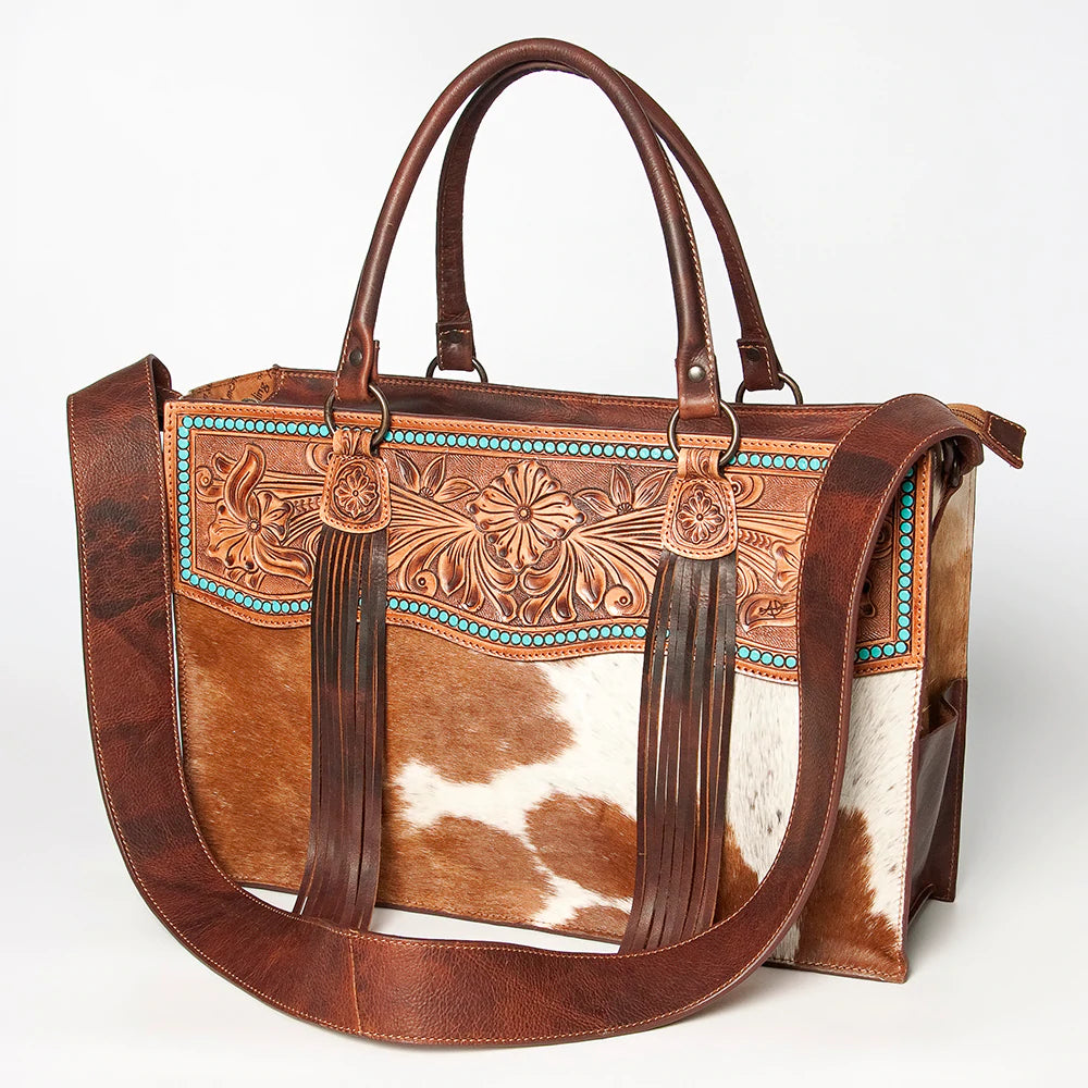 American Darling Conceal Carry Tooled Leather Hide Tote Bag - Stylish & Functional for Everyday Use, Travel, and Concealed Carry