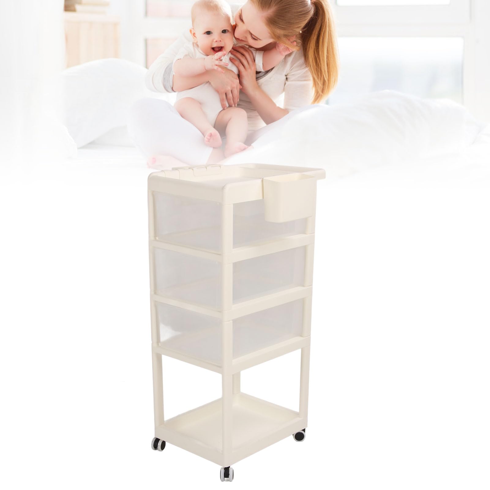 **Baby Diaper Caddy Rolling Cart with Wheels & Reinforced Handle - Nursery Storage Organizer for Diapers, Wipes & Baby Essentials - Perfect for Nursery, Baby Shower Gifts & On-the-Go Parents**