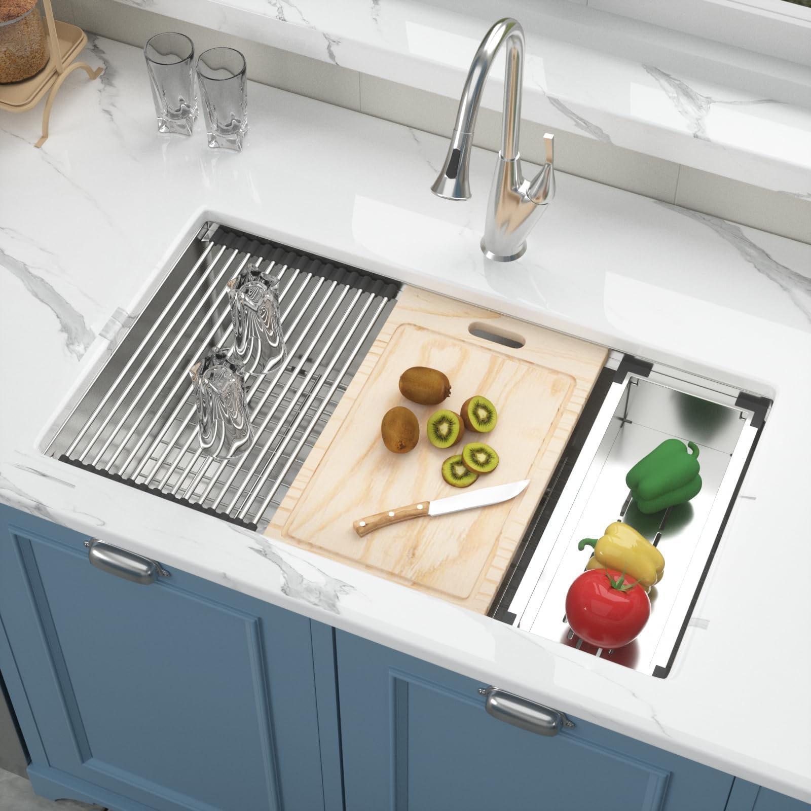 32 Inch Undermount Kitchen Sink - 16 Gauge Stainless Steel Single Bowl Workstation Sink with Ledge, 32x19x9 Inch Under Counter Basin - Perfect for Food Prep, Dishwashing & Modern Kitchen Renovations