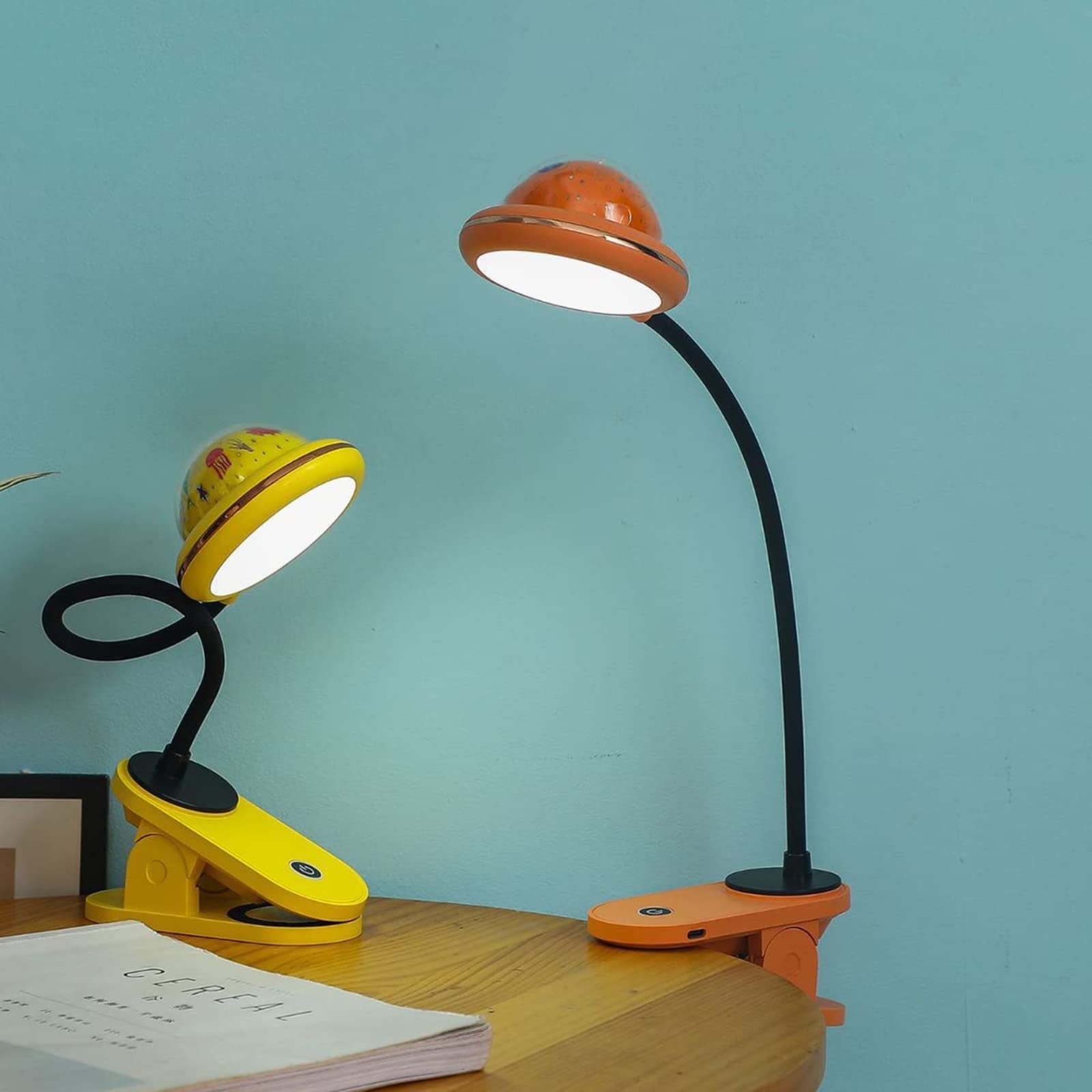 Dimmable LED Book Light with Mini Projector - 2W USB Rechargeable Reading Lamp for Kids & Adults - 6000K Cool White Touch Control Night Light for Bedroom, Living Room, Study - Perfect for Reading in Bed, Travel, Camping (Orange)