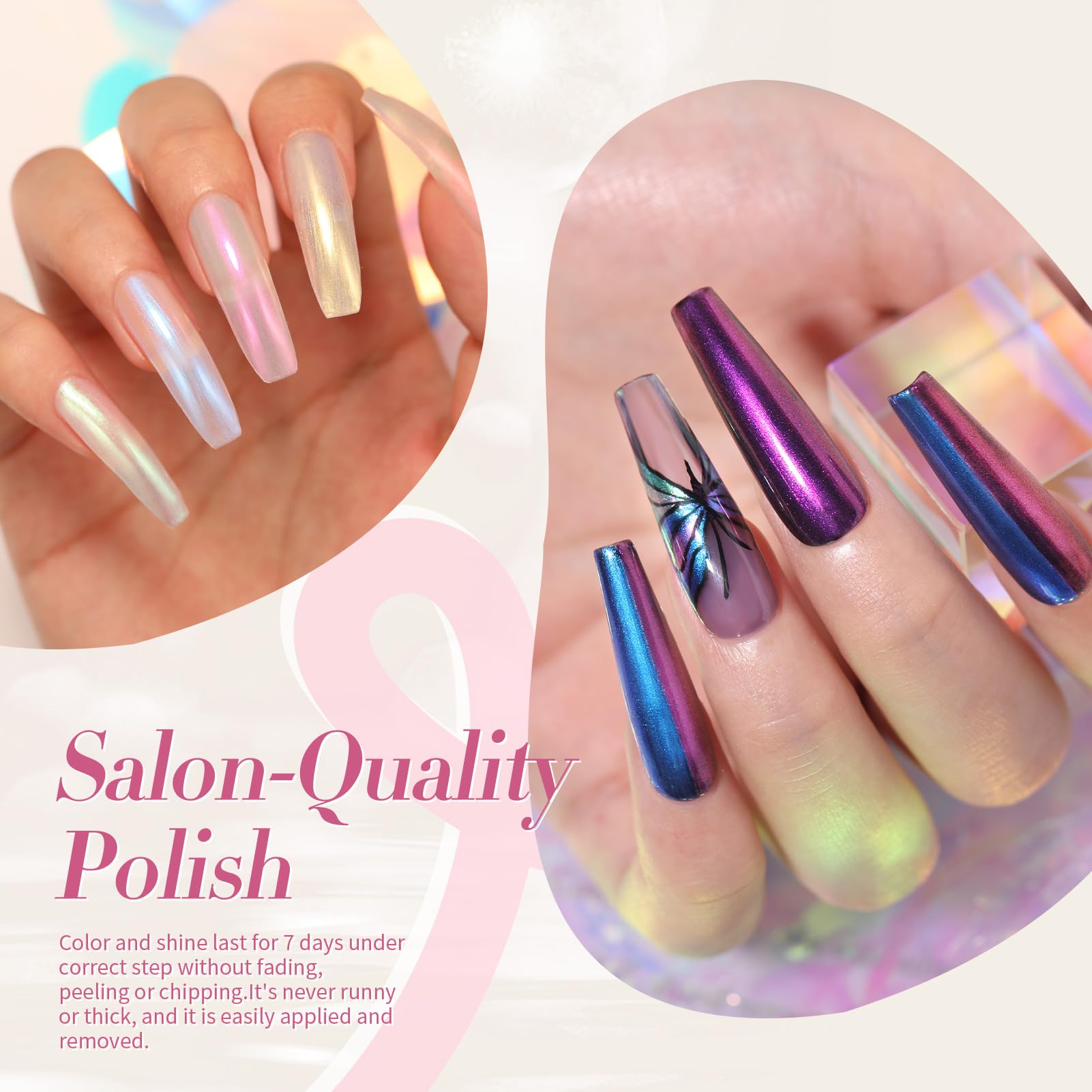 Born Pretty Pearl Nail Polish Set - 5 Colors Transparent Shell Glimmer Shimmer Sheer Jelly Nail Varnish with Base & Top Coat | Manicure, Nail Art, French Tips, Pedicure, Salon & Home Use