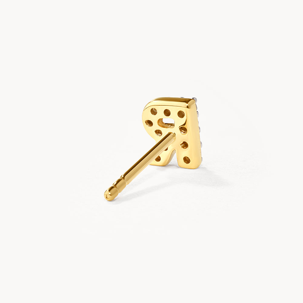 10k Gold Diamond Letter R Single Stud Earring - Elegant Initial Jewelry for Women, Perfect for Gifts, Everyday Wear & Special Occasions