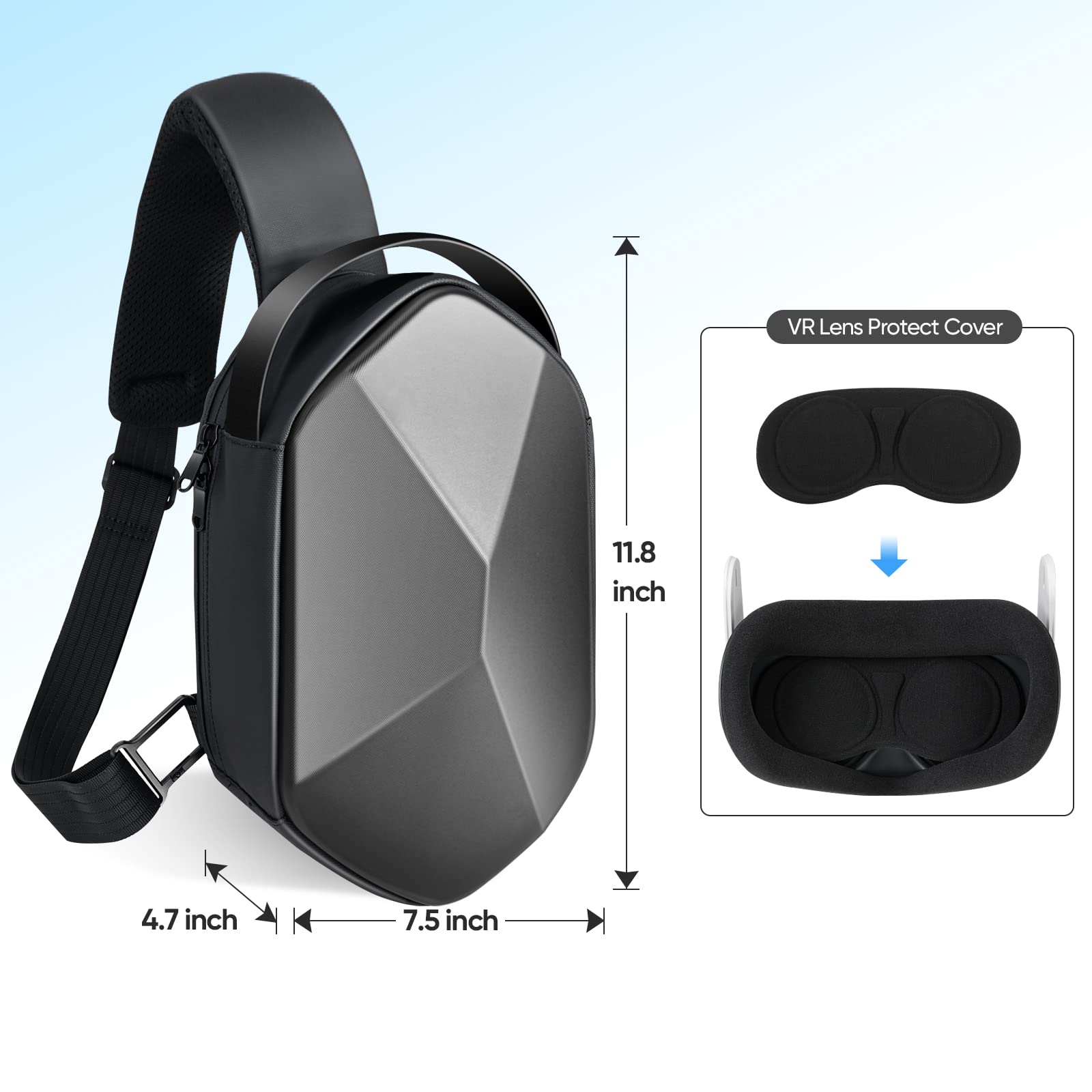 SARLAR Hard Travel Case for Oculus Meta Quest 3S/3/2 VR Headset & Controllers - Protective Storage Bag with Large Space Fits BOBOVR/Kiwi Design Battery Head Straps (Crossbody Sling Bag) - Perfect for Travel, Gaming Events & VR Accessories Organization