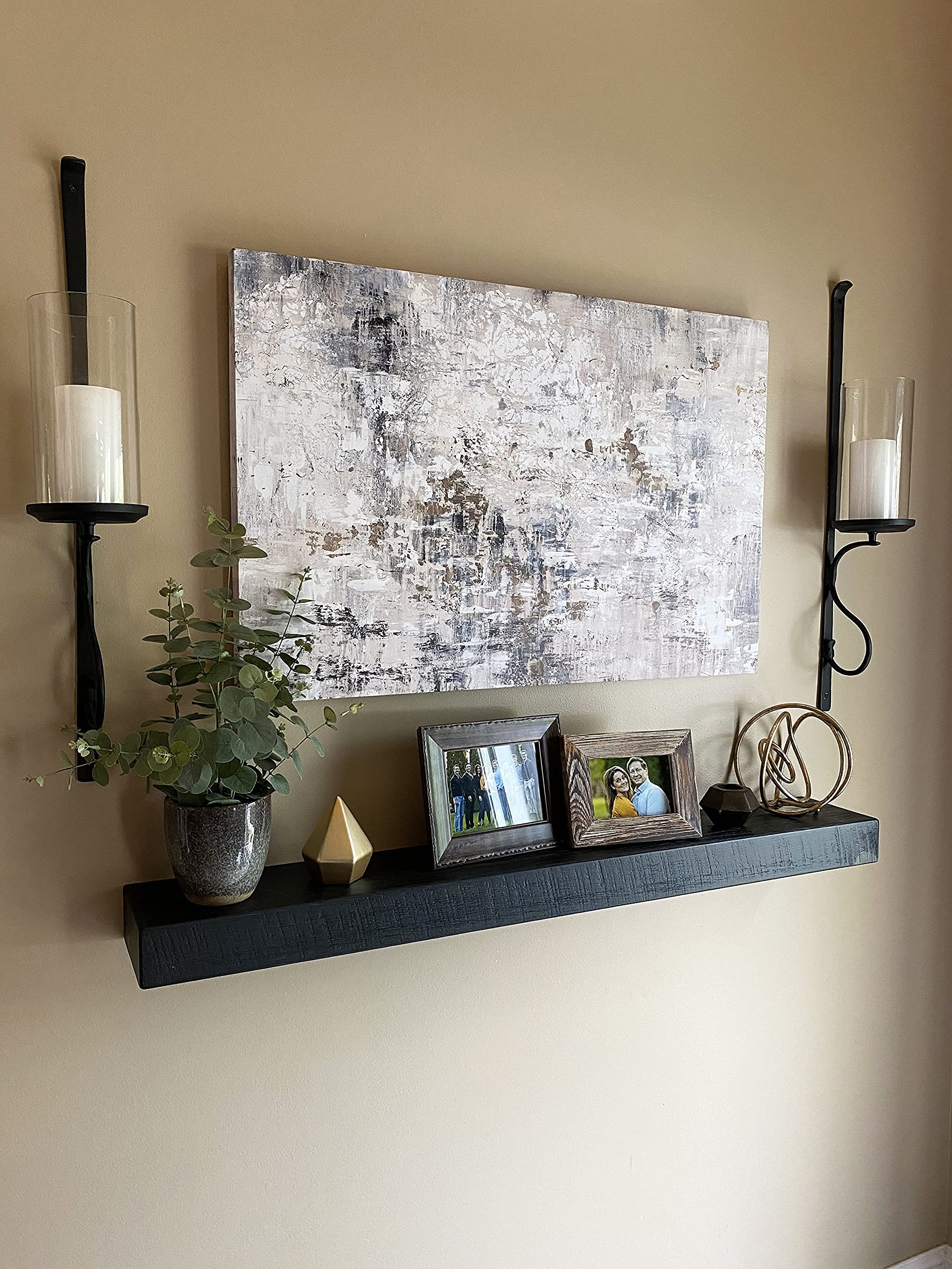 Joel's Antiques - 60 Inch Natural Wood Floating Shelves for Wall - Heavy Duty Rustic Fireplace Mantel & Bookshelf - Perfect for Living Room, Bedroom, Office Decor - Mocha Brown 60x8x2 Inches - Wall Mounted Shelf for Displaying Photos, Books & Home Decor