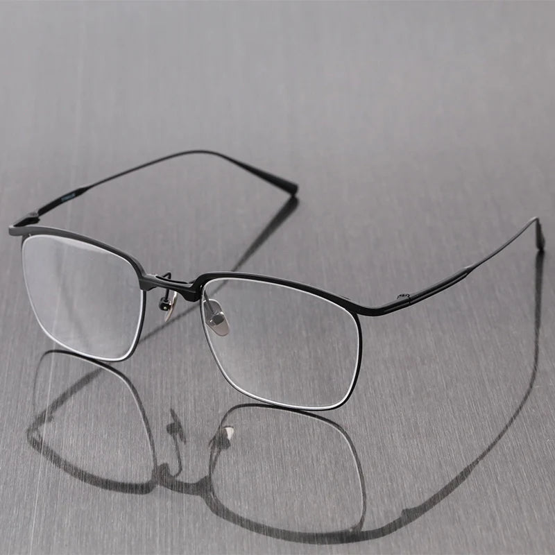 Stylish Black Titanium Square Frame Eyeglasses for Men - Lightweight & Durable Full Rim Glasses (Model 63145) - Perfect for Work, Reading & Everyday Wear