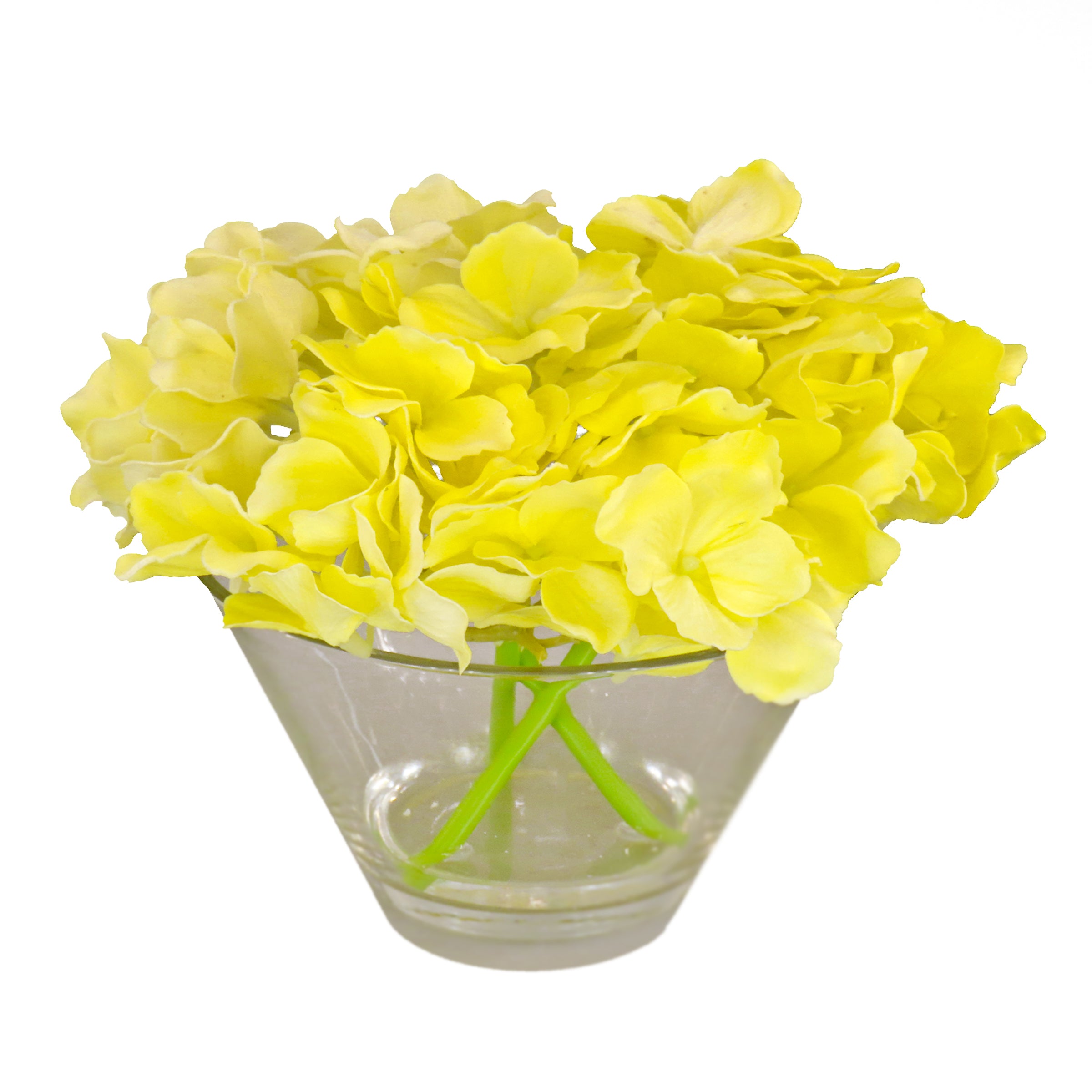 8 Inch Spring Yellow Hydrangea Bouquet in Glass Vase - Fresh Artificial Flowers for Home Decor, Wedding Centerpieces & Gift Ideas