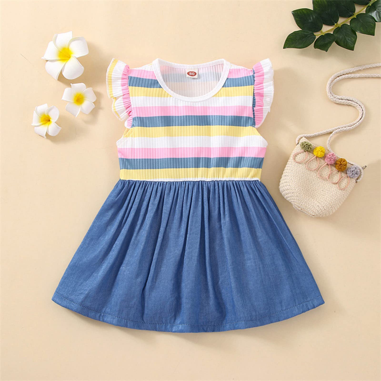 **Rainbow Strap Princess Dress for Toddler Girls – Dusty Blue Toddler Dress for Infants & Kids | Perfect for Birthday Parties, Photo Shoots & Special Occasions**
