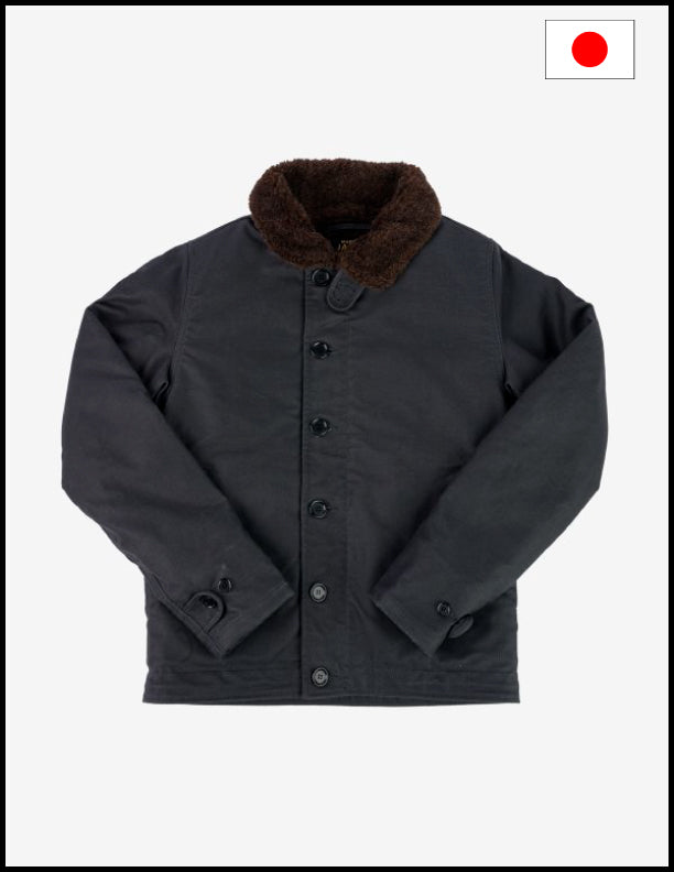 Iron Heart IHM-37 Oiled Whipcord N1 Deck Jacket - Black | Vintage Military Style Outerwear for Men | Perfect for Cold Weather & Outdoor Adventures