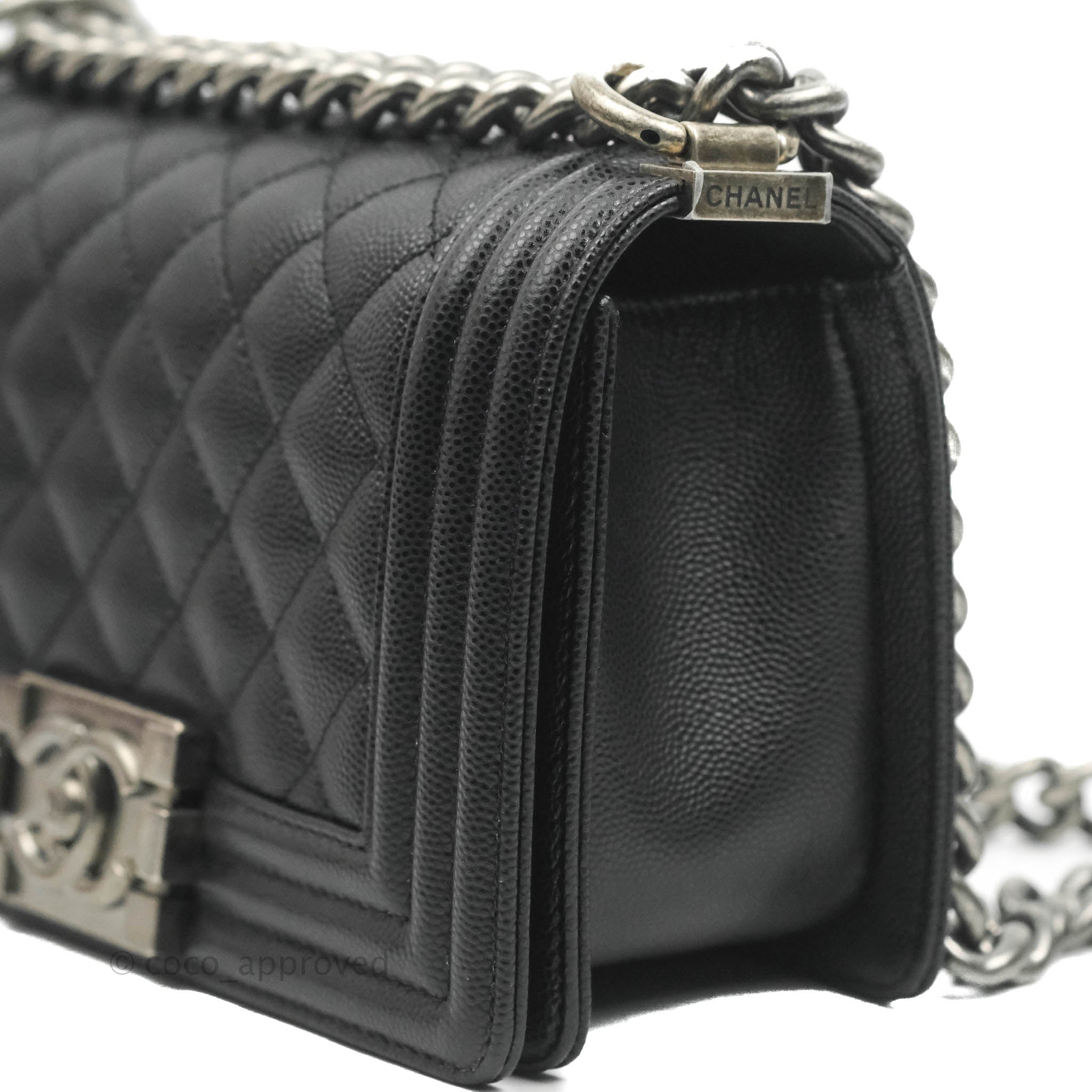 Chanel Boy Quilted Small Handbag Black Caviar Leather with Ruthenium Hardware - Perfect for Evening Events, Parties & Luxury Fashion Accessories