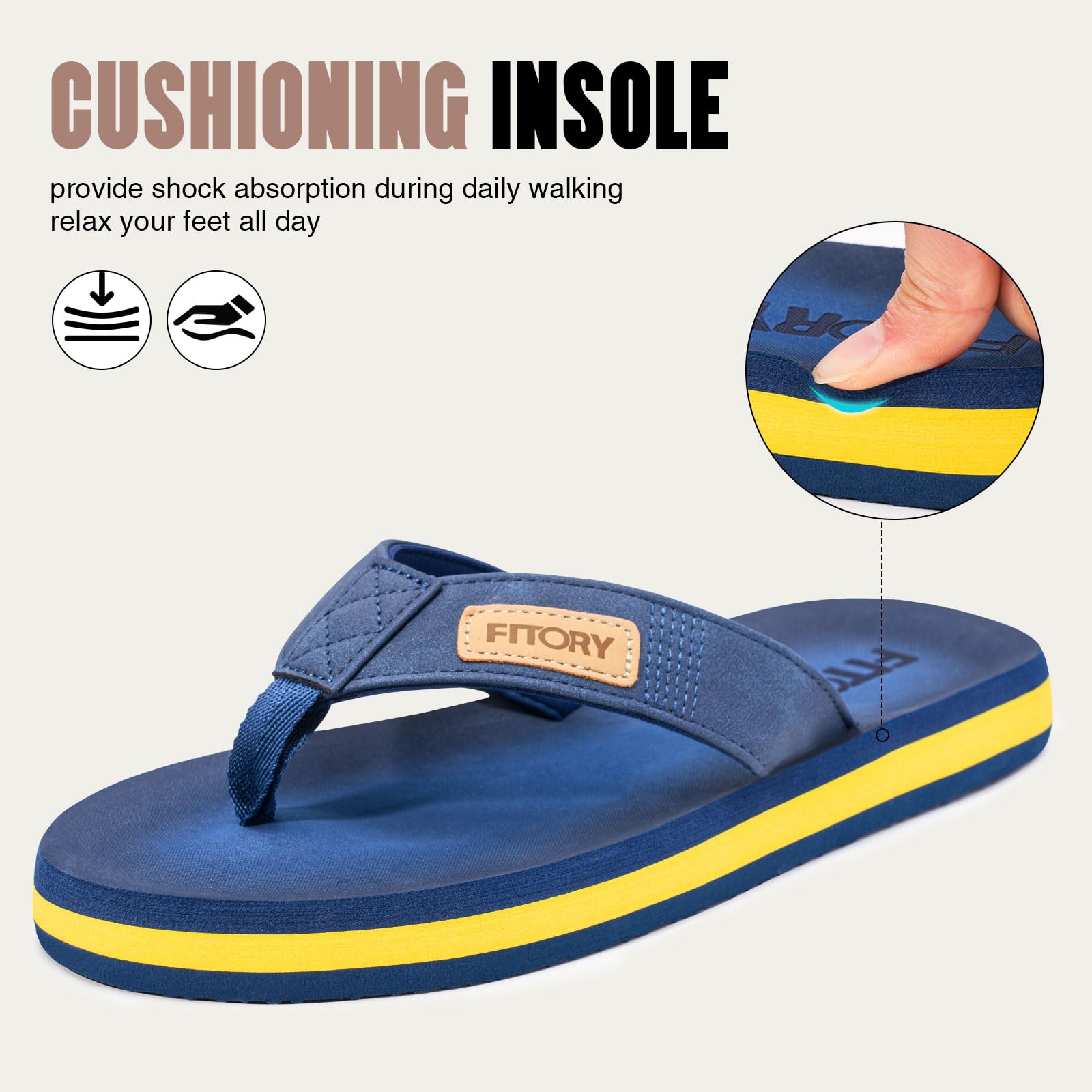 FITORY Men's Flip Flops - Comfortable Thong Sandals for Beach, Pool & Summer Wear - Sizes 6-15 - Lightweight Casual Slippers for Walking, Travel & Outdoor Activities