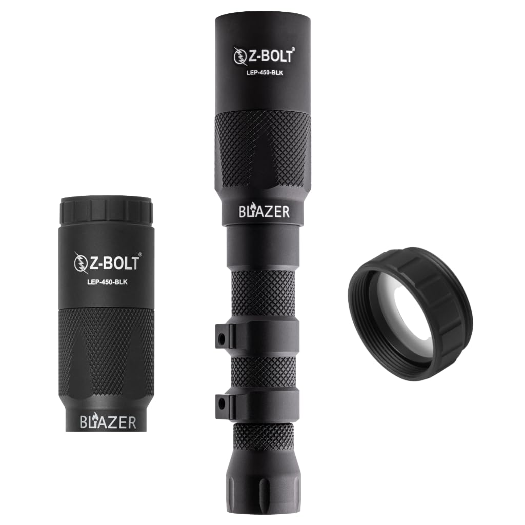 Z-BOLT® Blazer LEP Tactical Flashlight - 1100m Long Range, 315K Candela, Dual Fuel (18650 Battery & Tailcap), Beam Diffuser - Perfect for Hunting, Camping & Tactical Operations (Black)