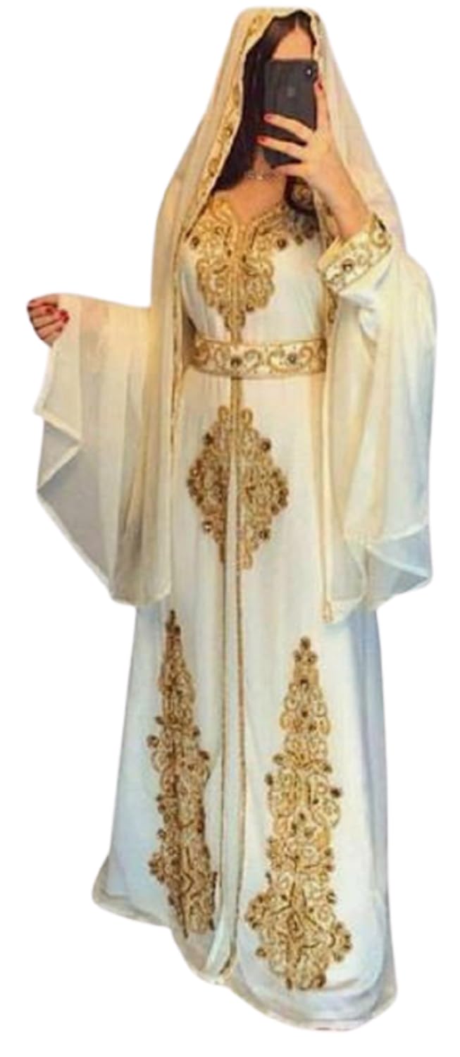 Elegant Moroccan White Dubai Kaftan Abaya Dress - Long Modern Farasha Gown for Women | Islamic Modest Wear for Special Occasions & Evening Events