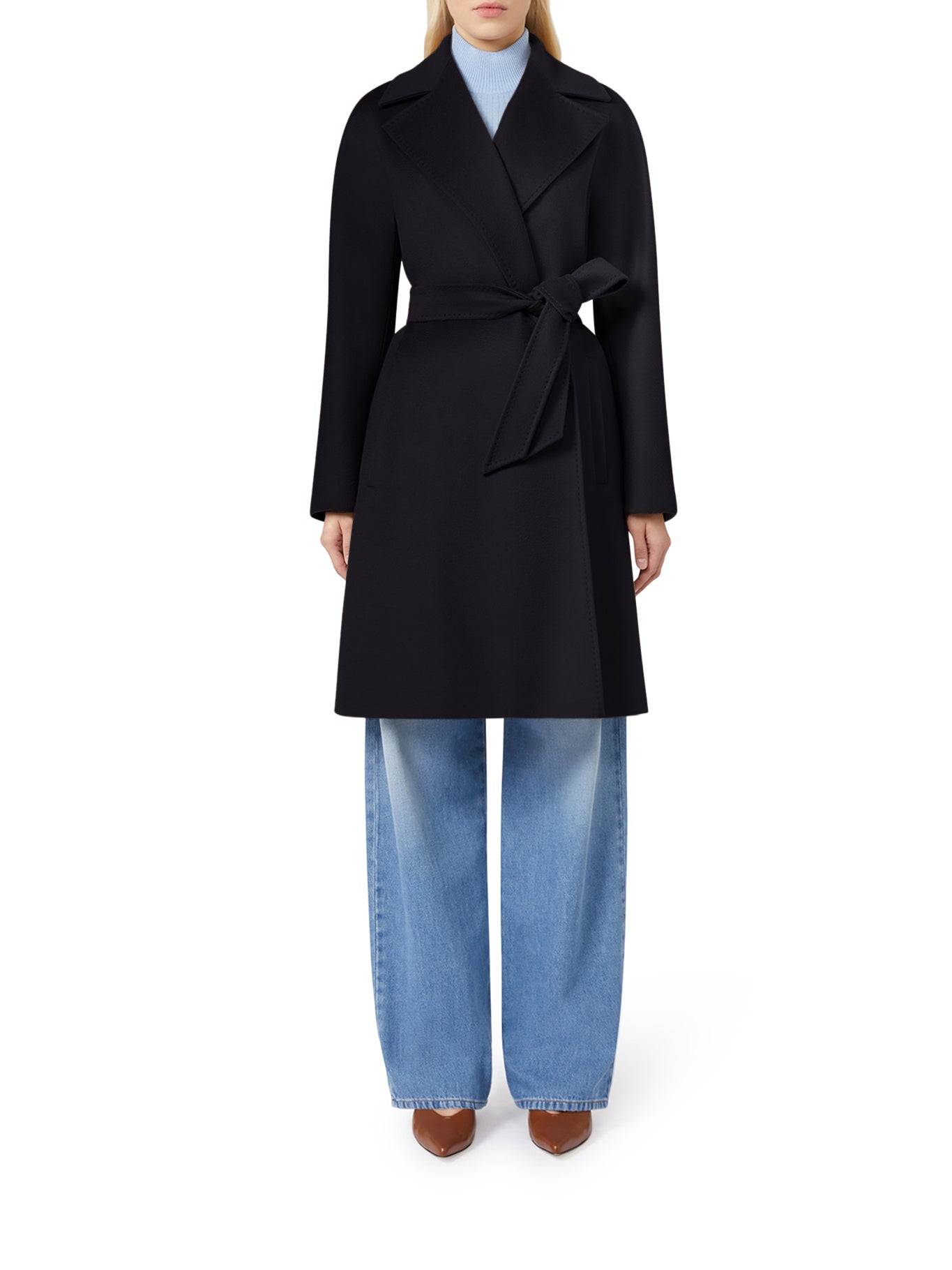 Max Mara Studio Dravenna Coat - Women's Black Wool Blend Trench Coat for Fall & Winter | Office Wear, Casual Outfits, and Formal Occasions