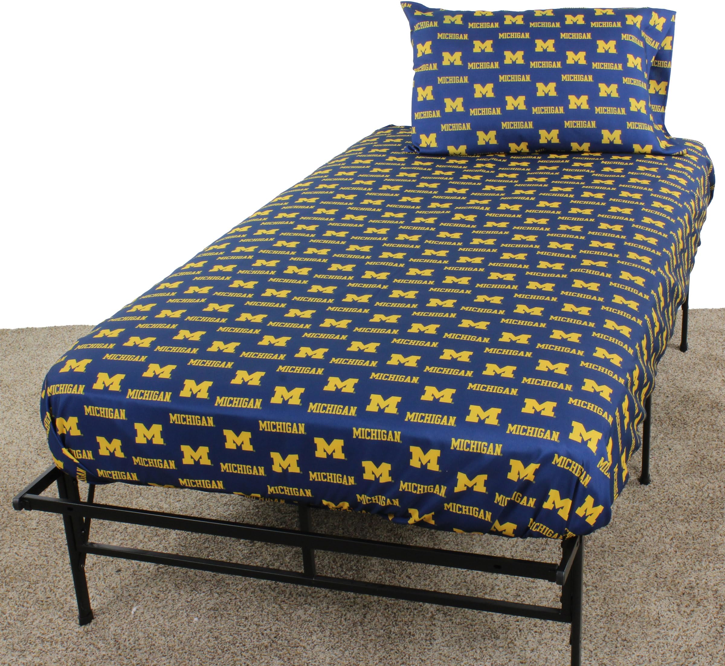 Michigan Wolverines King Size 4-Piece Sheet Set - Team Colors, 1 Flat Sheet, 1 Fitted Sheet & 2 Pillowcases - Ultra Soft College Bedding for Dorms, Home & Game Day Decor - Perfect for Fans & Gift Giving