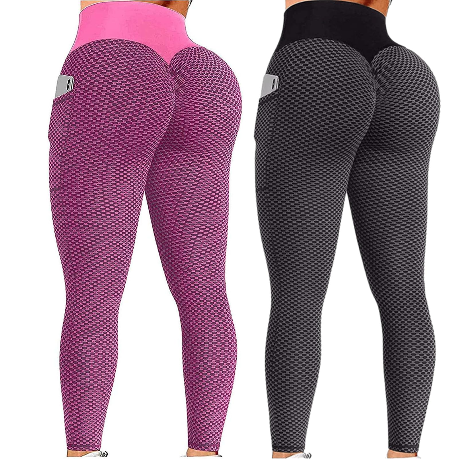 Ladmiple 2-Pack Women's High Waisted Leggings - Tummy Control & Butt Lifting Yoga Pants with Pockets for Workout, Gym, Running & Everyday Wear
