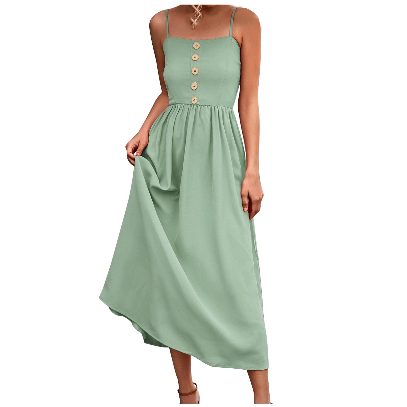 LAWOR Women's Summer Sundress - Solid Color Button Front Suspender Slip Dress for Beach, Vacation & Casual Wear | Lightweight Long Dress for Women